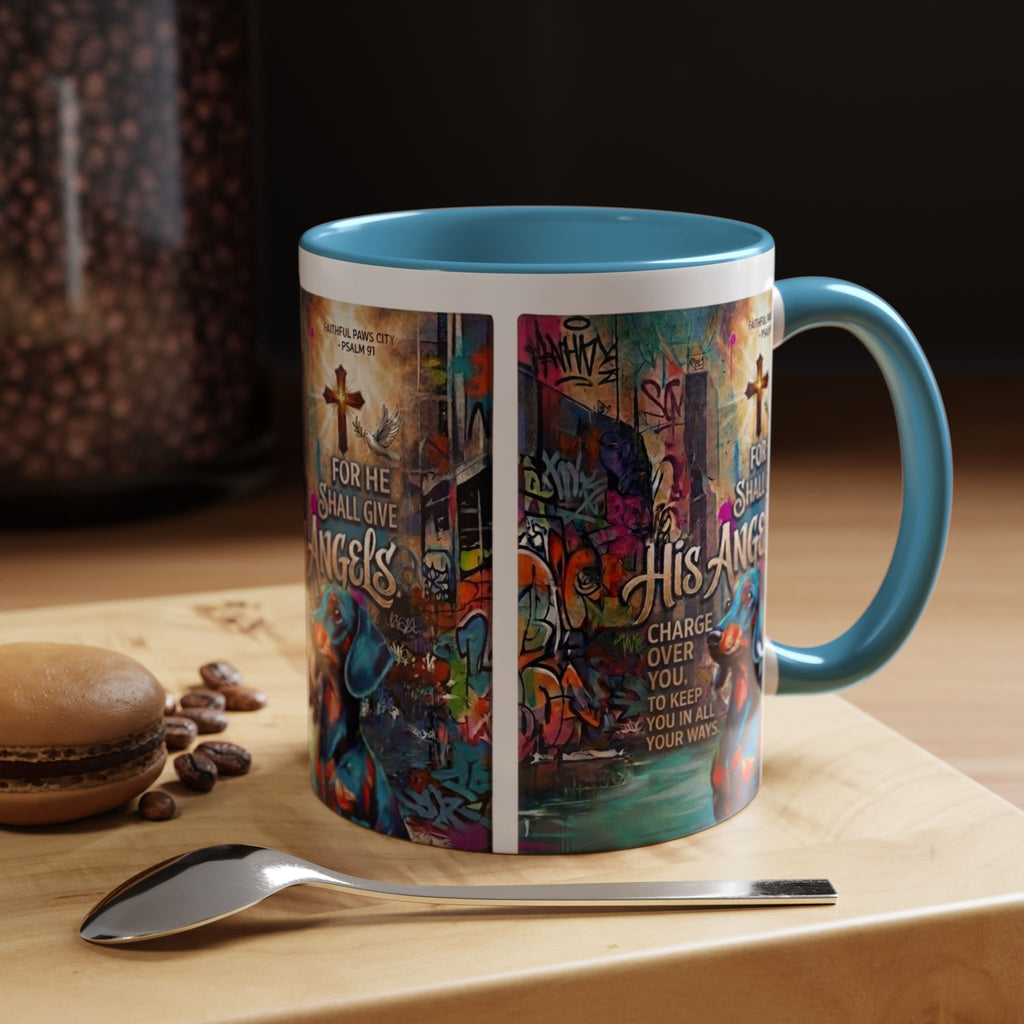 His Angels Coffee Mug — Colorful Christian Scripture 11/15oz Accent Mug