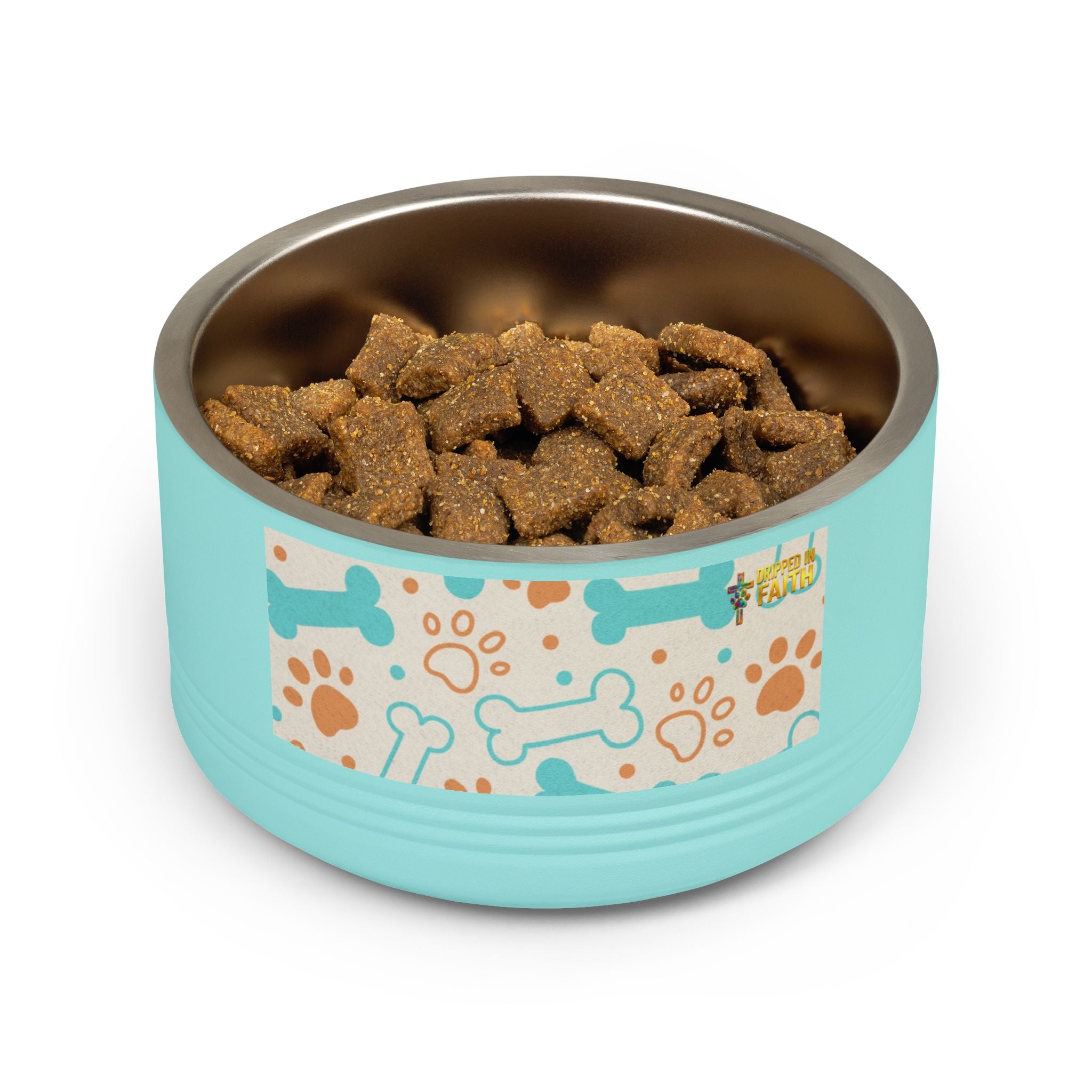 Bone & Paw Pattern Pet Bowl — 18oz Stainless Dog/Cat Food Dish