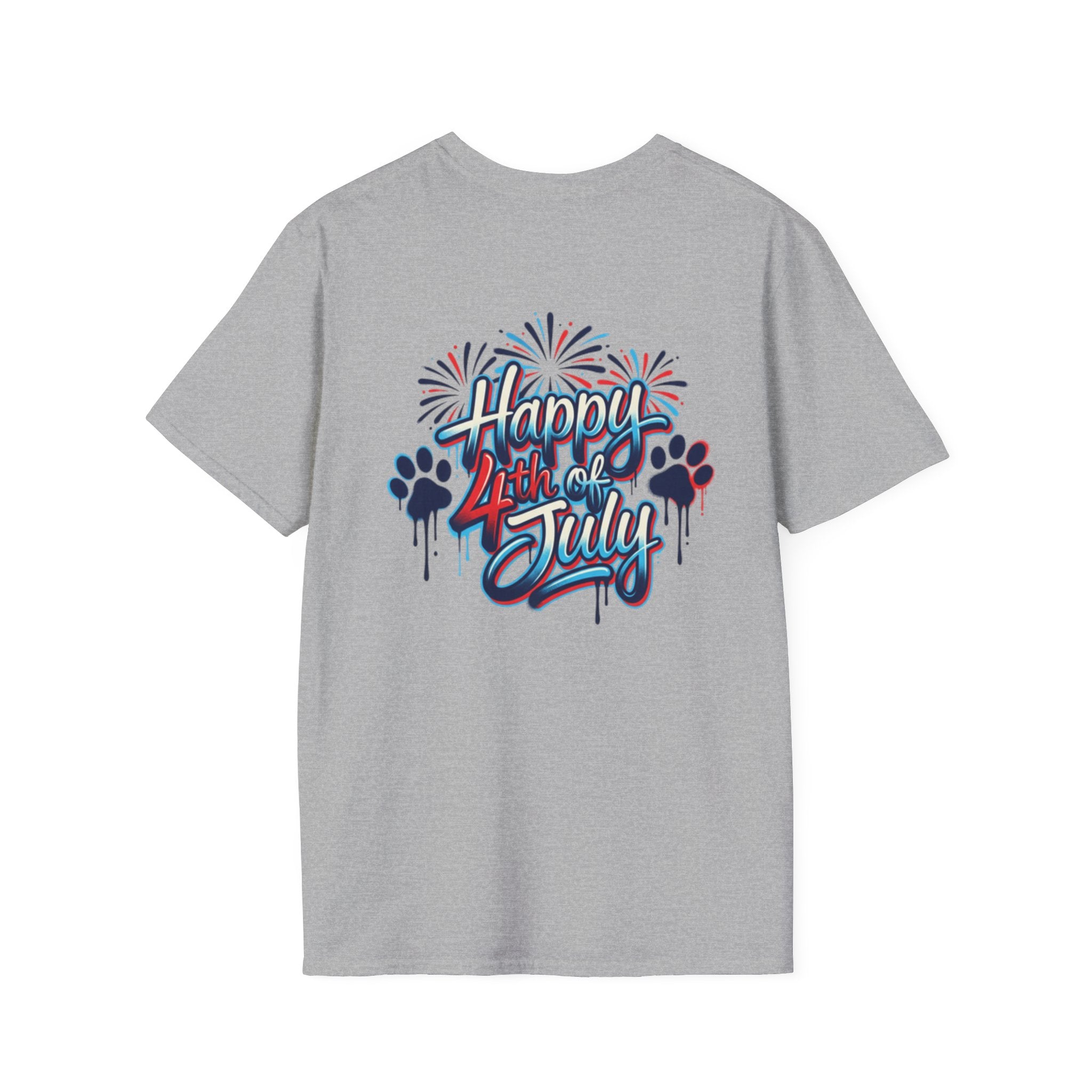 T-Shirt Gráfica 4 de Julho América — Bandeira dos EUA Patriótica e Design de Fogo de Artifício