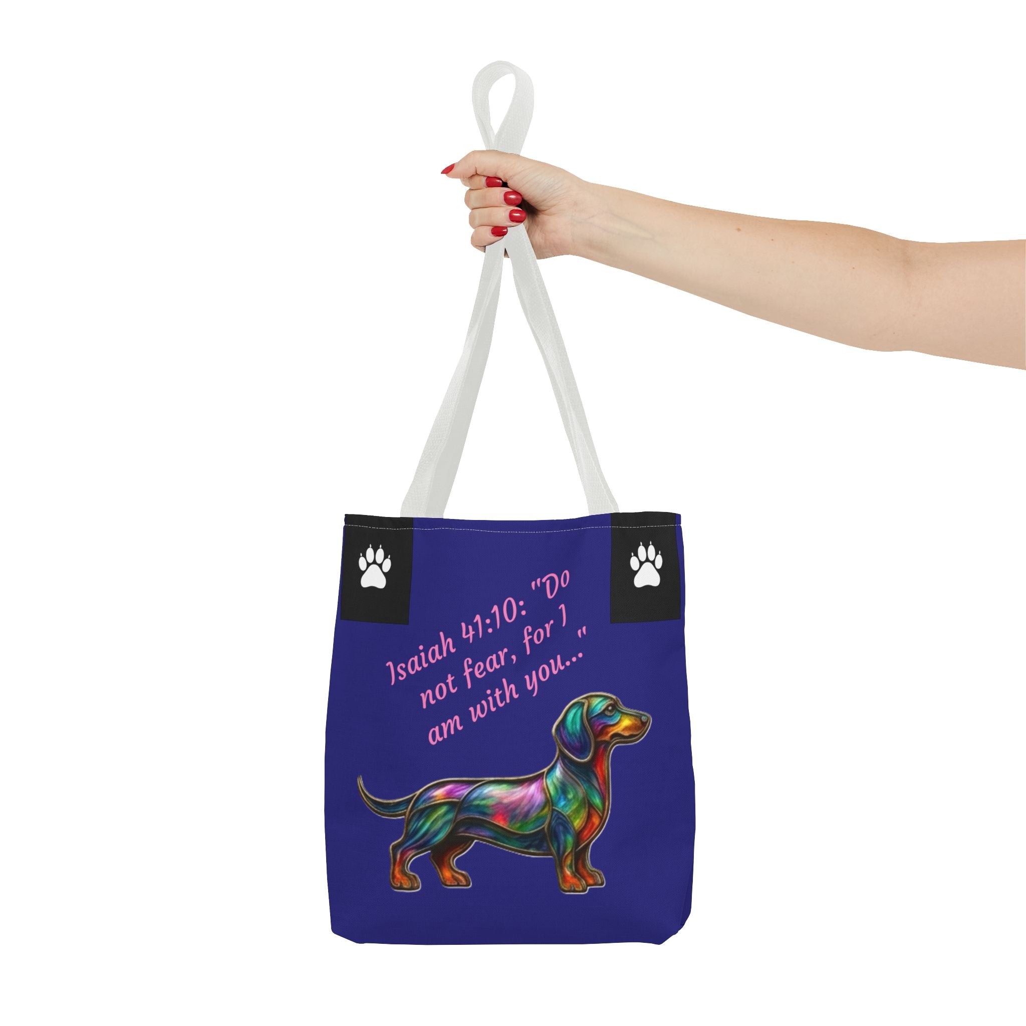 Cópia da Mala de Mão Dachshund City Patas Fiéis — Mala Inspiradora para Amantes de Cães Isaías 41:10