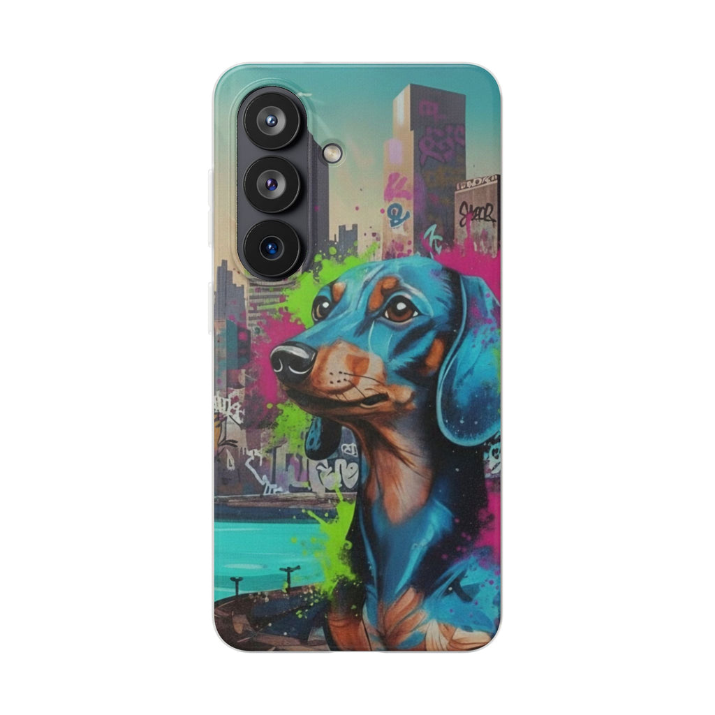 Funda flexible para teléfono de arte callejero de Dachshund — Funda de iPhone con perro de grafiti colorido