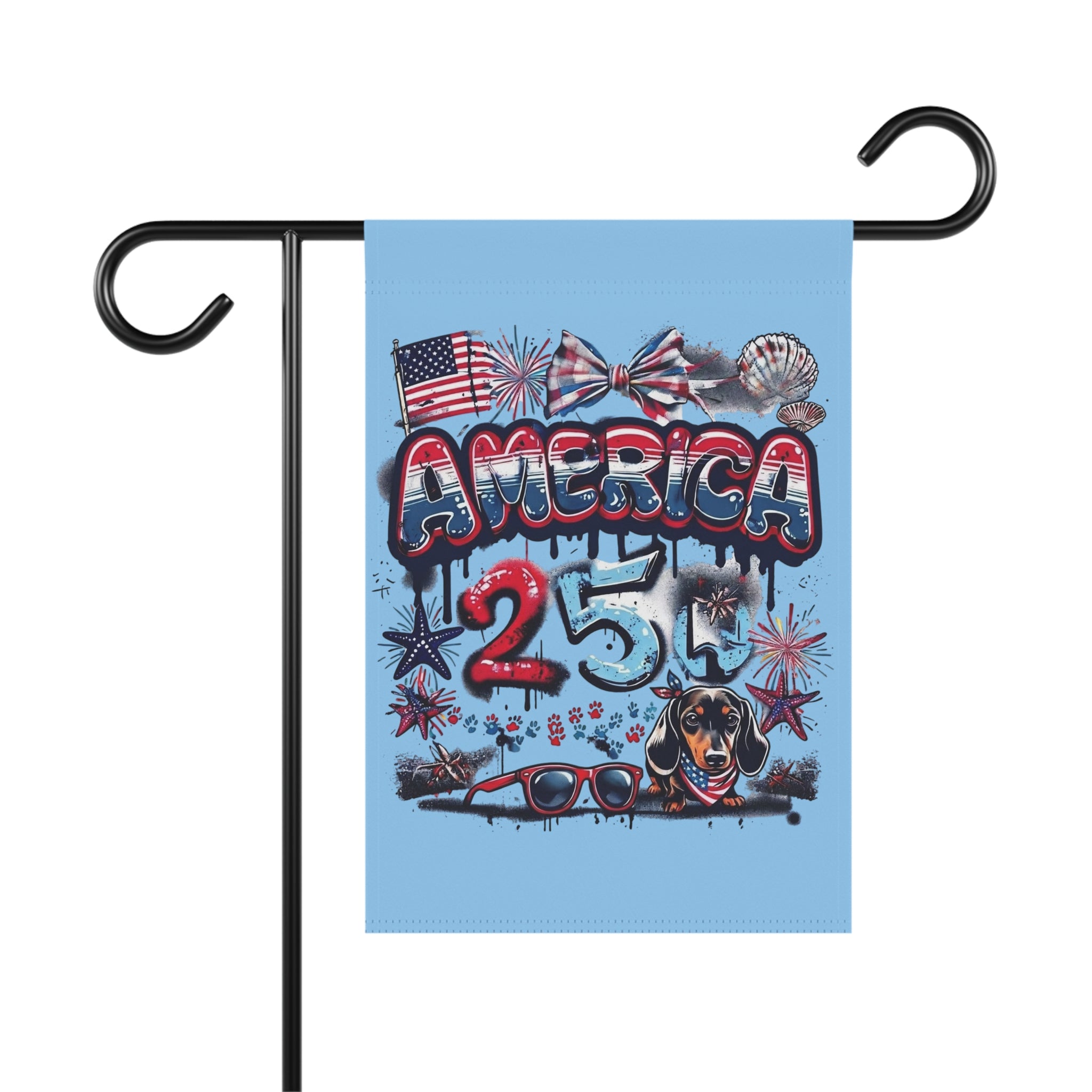 America 4th of July Garden Flag – Patriotic Fireworks & Dachshund Design