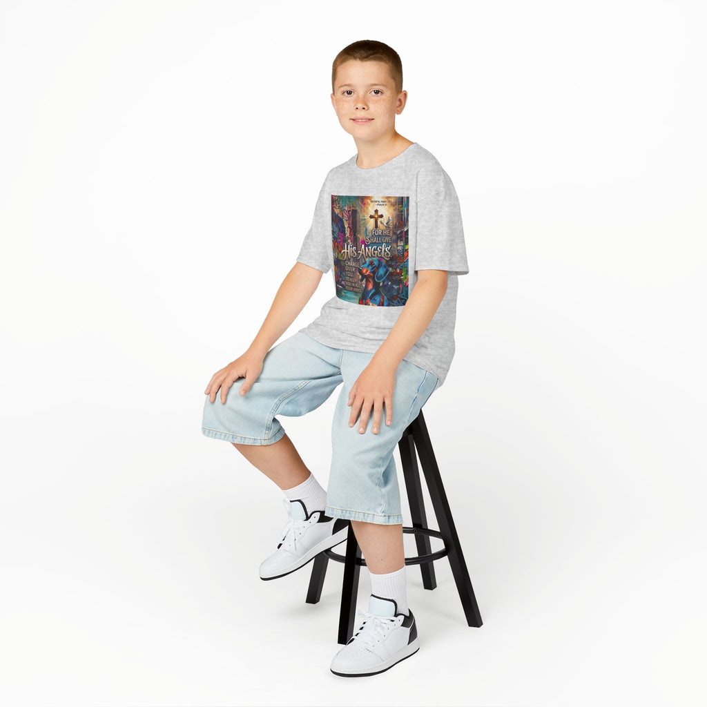 Kids Grafitti Dachshund T-Shirt — "Faithful Paws City" Colorful Angels & Paw Print Graphic Tee