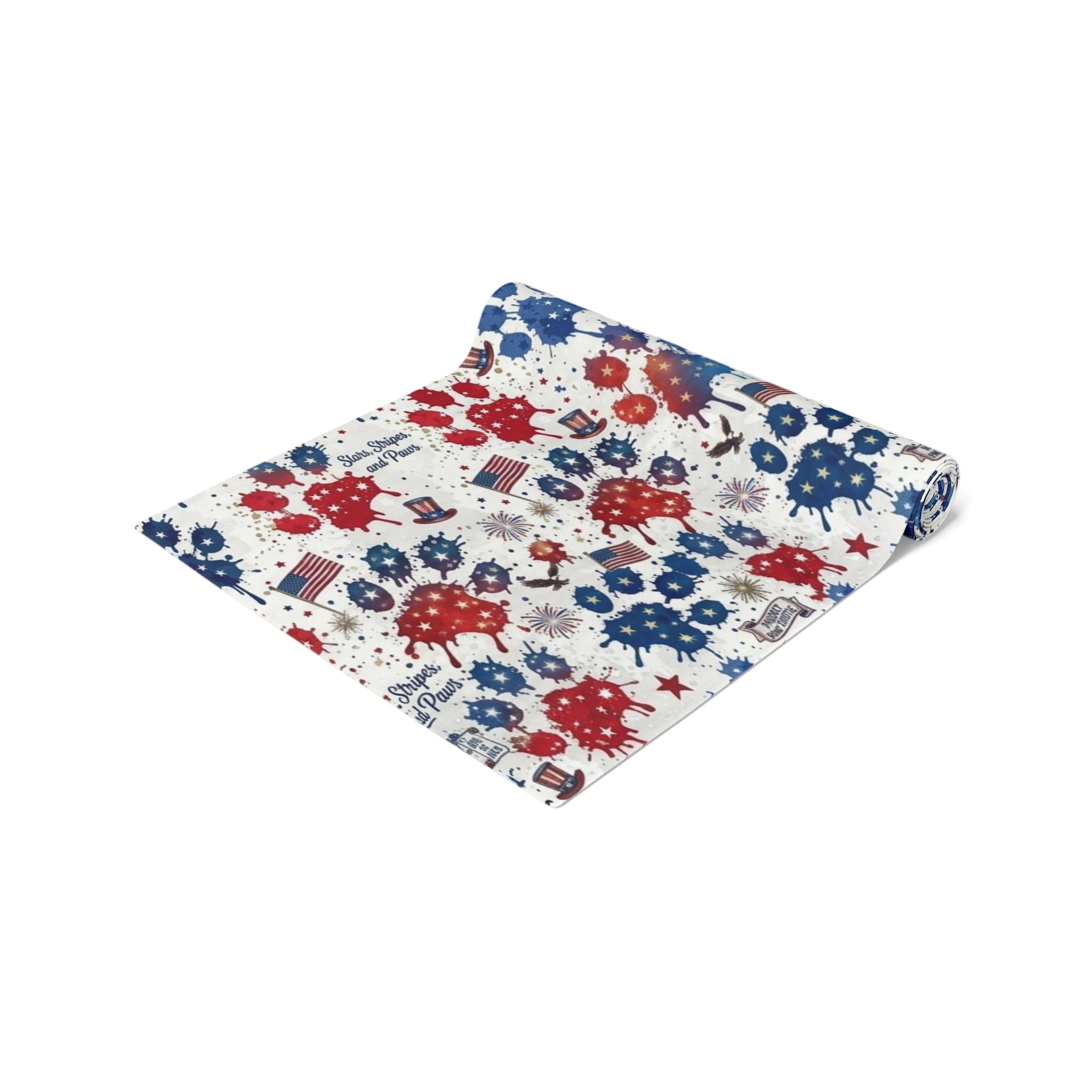 Patriotic Paw Prints Table Runner — Red, White & Blue Cotton-Blend Decor