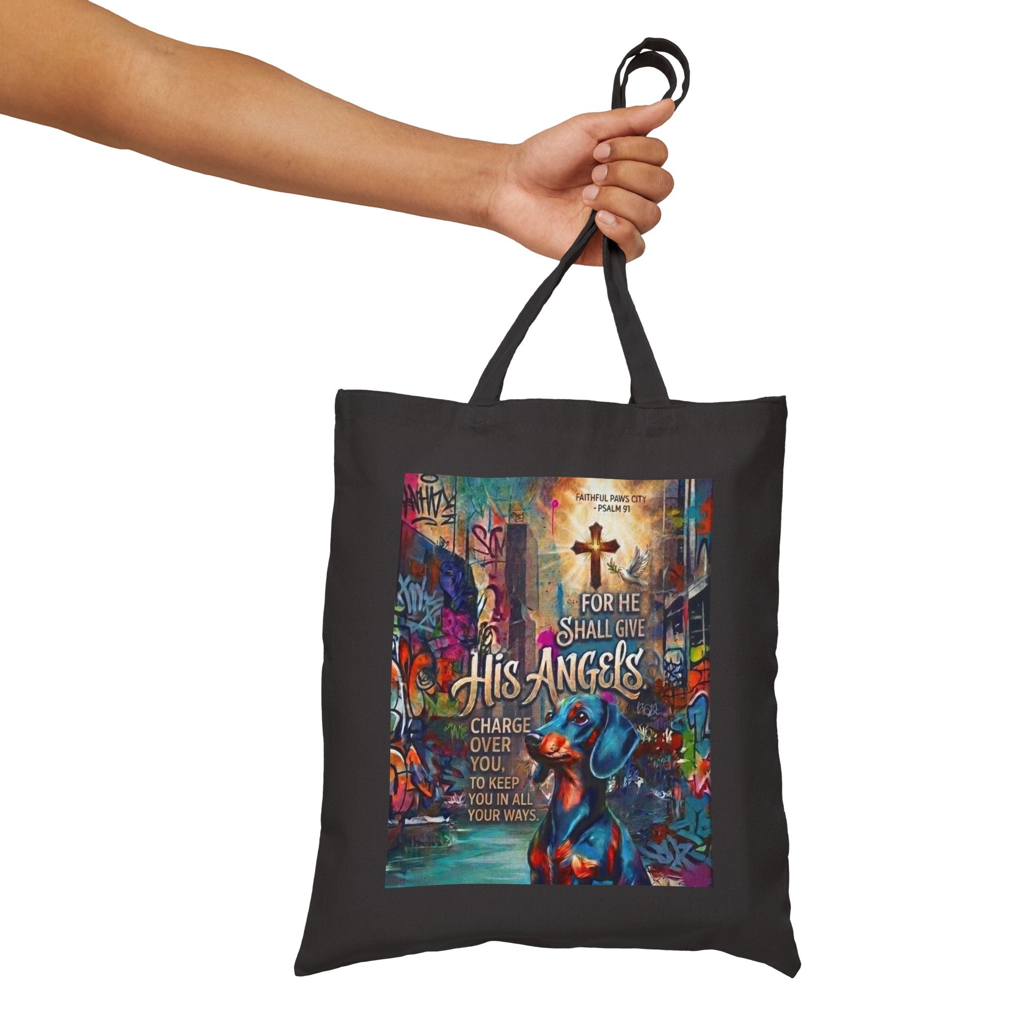 Faithful Paws City Cotton Tote Bag — "His Angels" Inspirational Pet Rescue Design