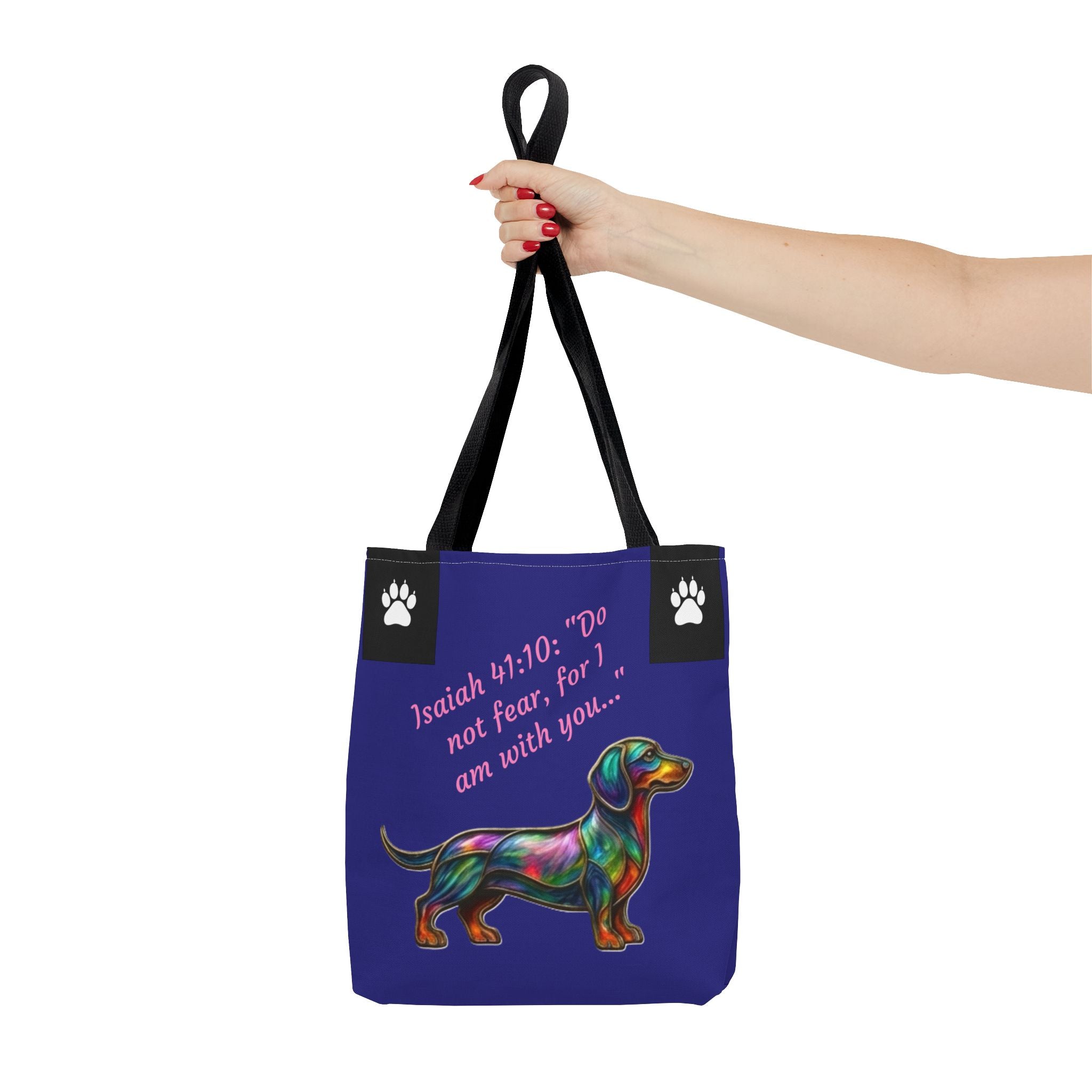 Cópia da Mala de Mão Dachshund City Patas Fiéis — Mala Inspiradora para Amantes de Cães Isaías 41:10