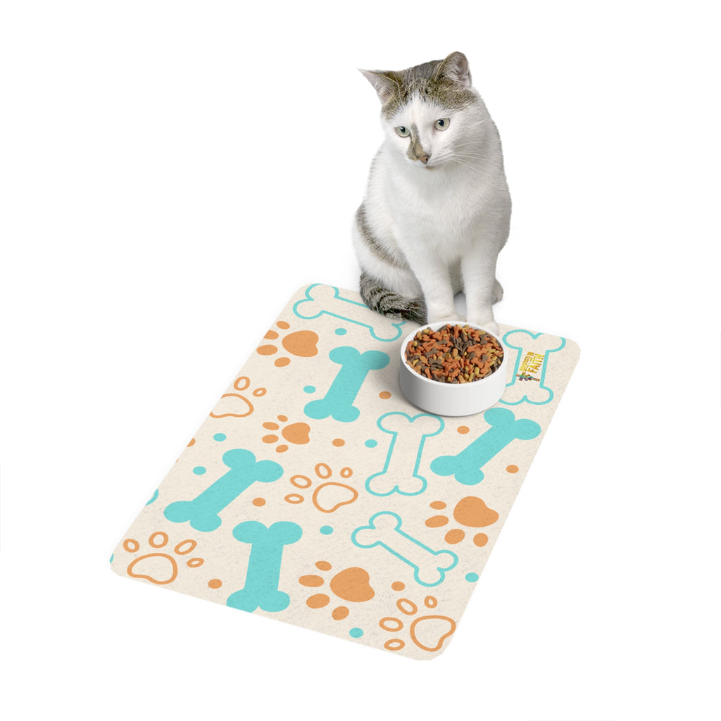 Tapete para Animais de Estimação Osso e Pata de Cão (12x18) — Tapete Antiderrapante para Comida de Cães e Gatos