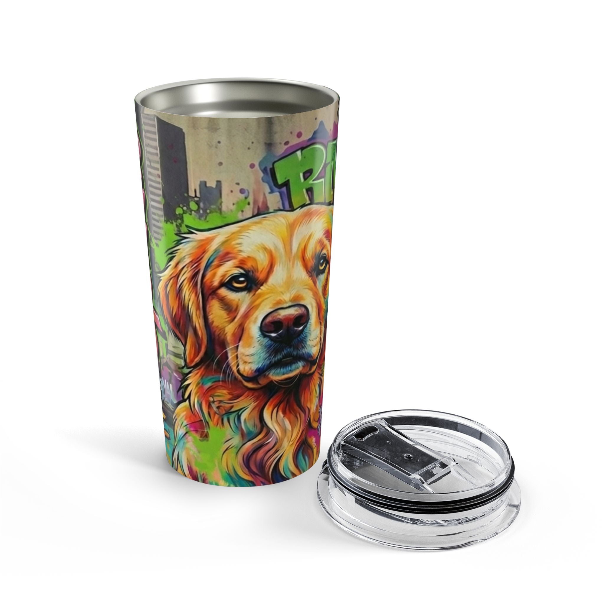 20oz Durable Stainless Tumbler — Colorful Graffiti Golden Retriever Travel Mug