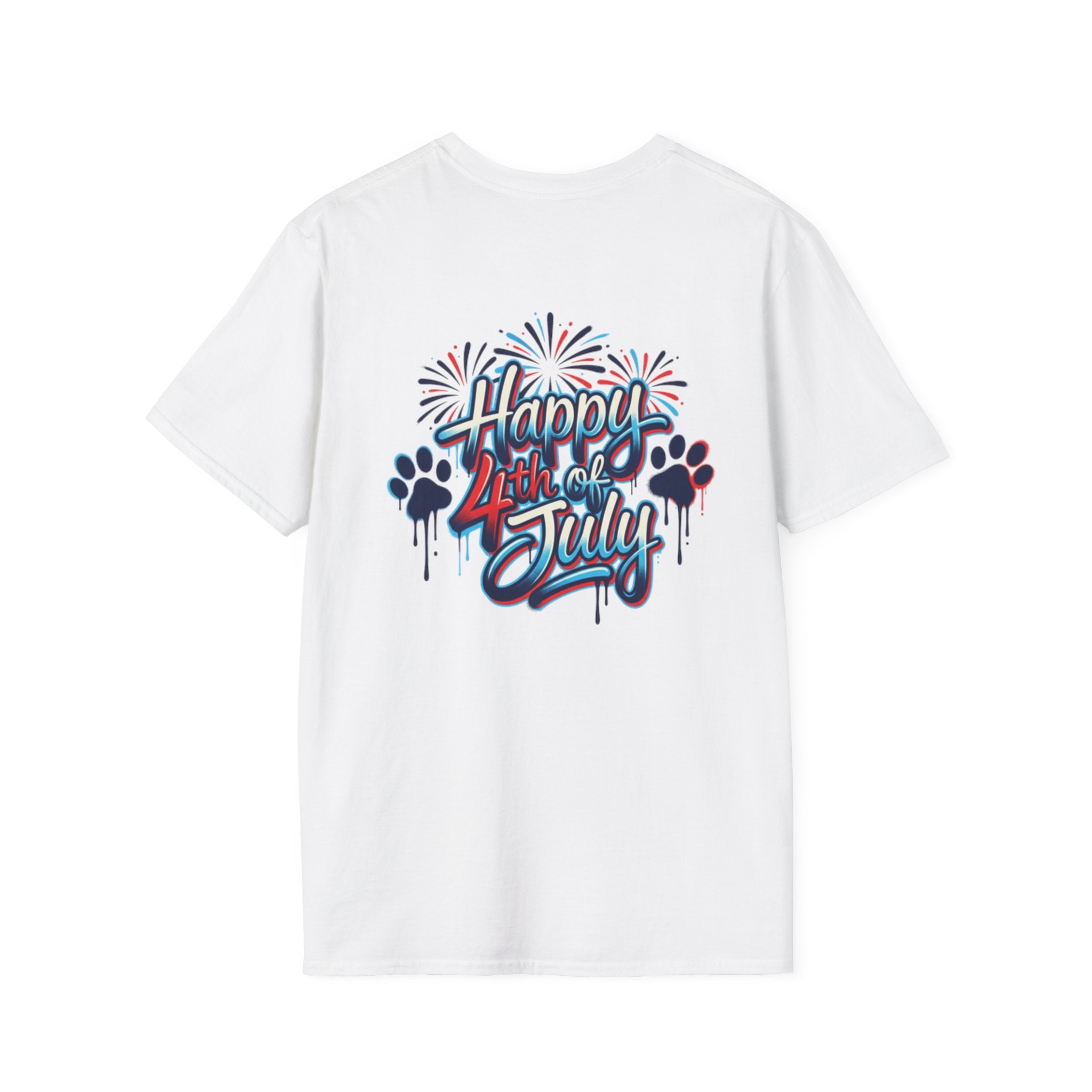T-Shirt Gráfica 4 de Julho América — Bandeira dos EUA Patriótica e Design de Fogo de Artifício