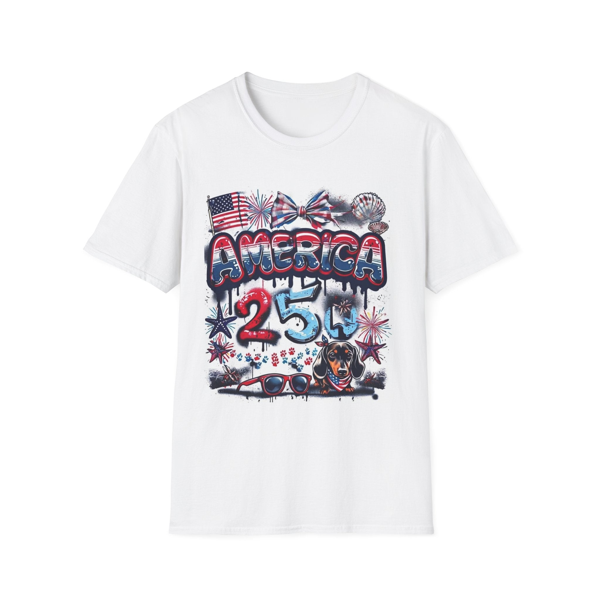 T-Shirt Gráfica 4 de Julho América — Bandeira dos EUA Patriótica e Design de Fogo de Artifício