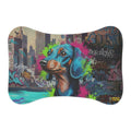 Tapete de Alimentação para Cão Dachshund com Graffiti — Individual para Tigela de Cão com Tema Urbano e Colorido
