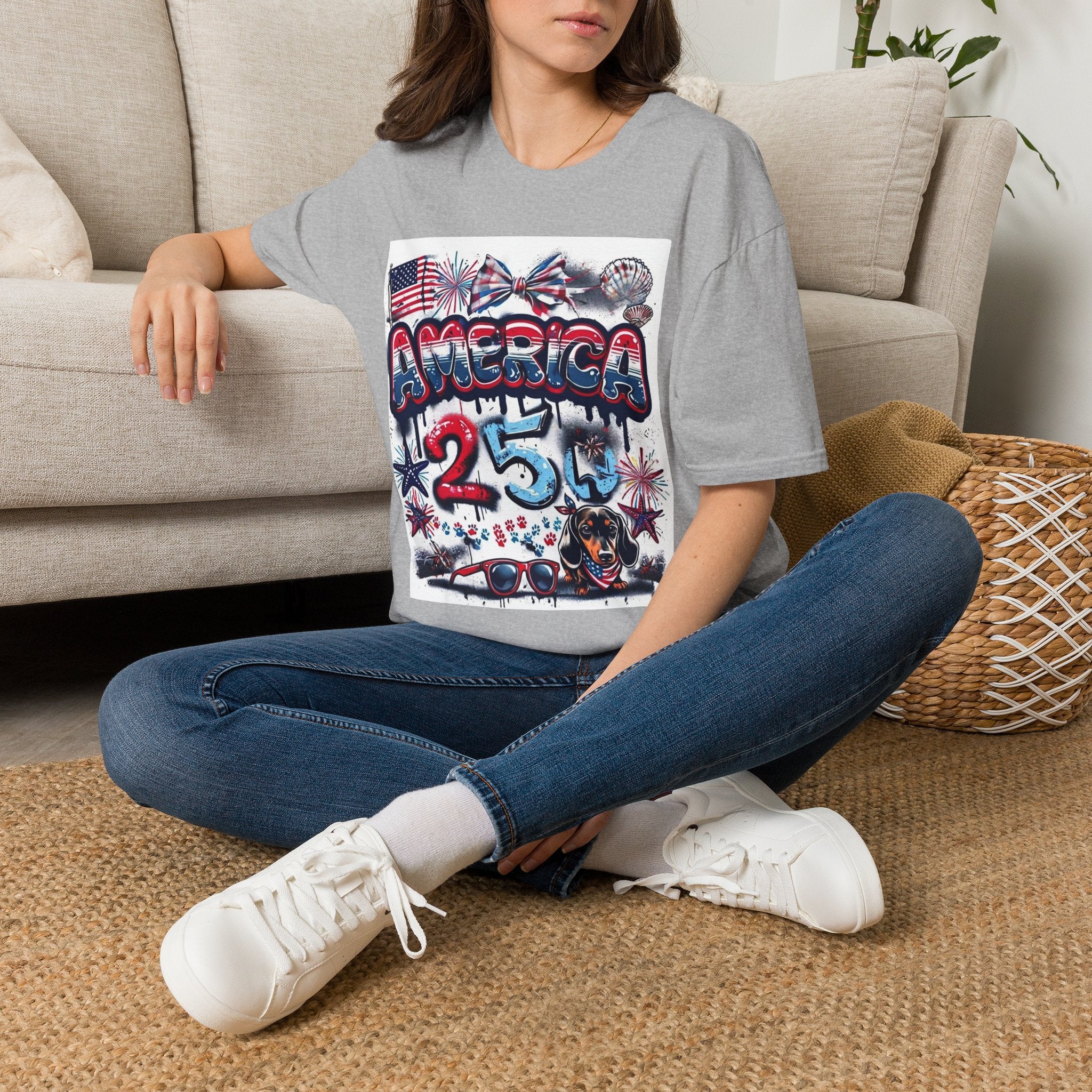 T-Shirt Gráfica 4 de Julho América — Bandeira dos EUA Patriótica e Design de Fogo de Artifício