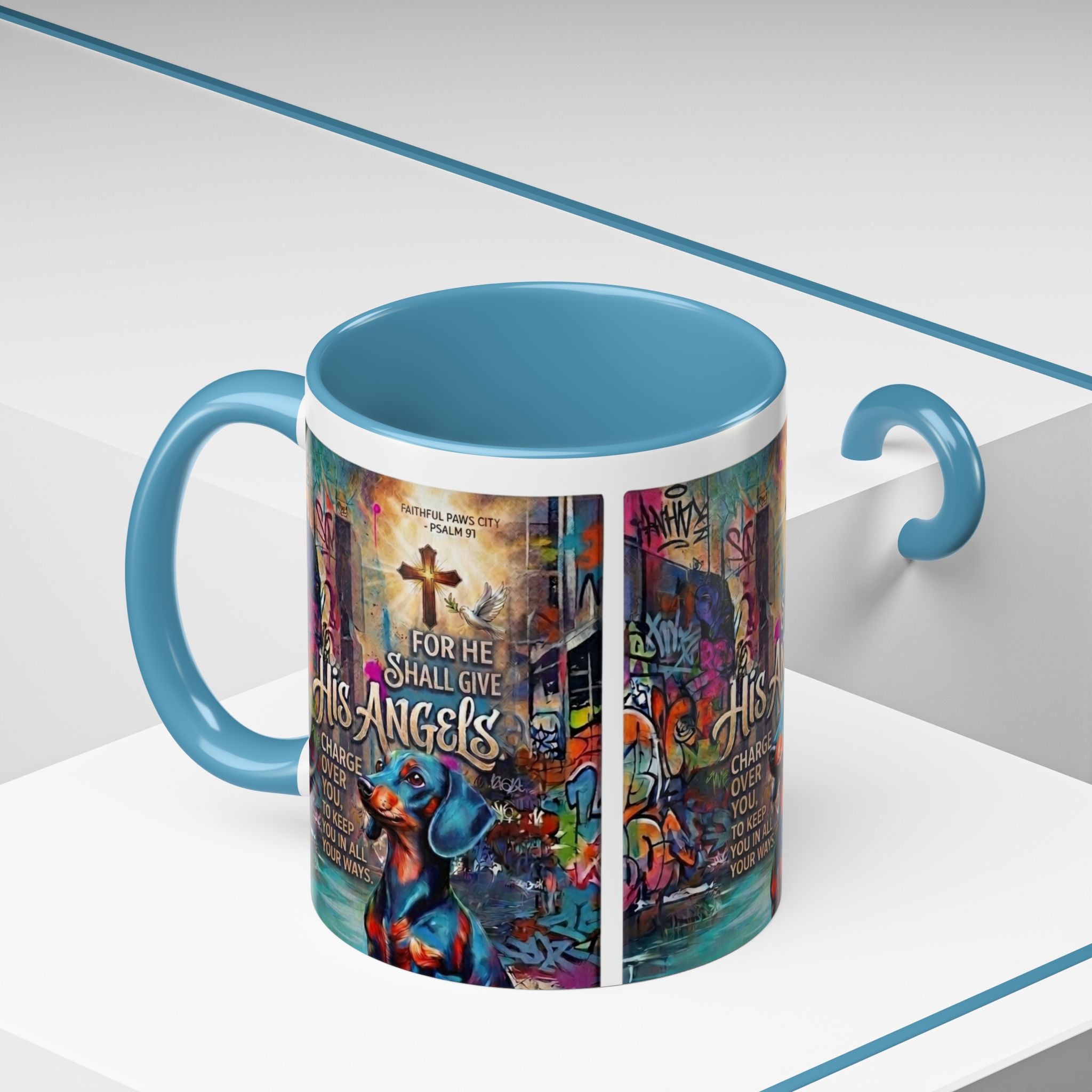 His Angels Coffee Mug — Colorful Christian Scripture 11/15oz Accent Mug