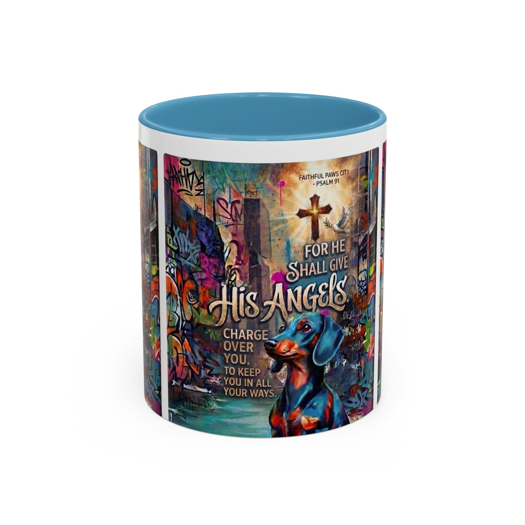 His Angels Coffee Mug — Colorful Christian Scripture 11/15oz Accent Mug