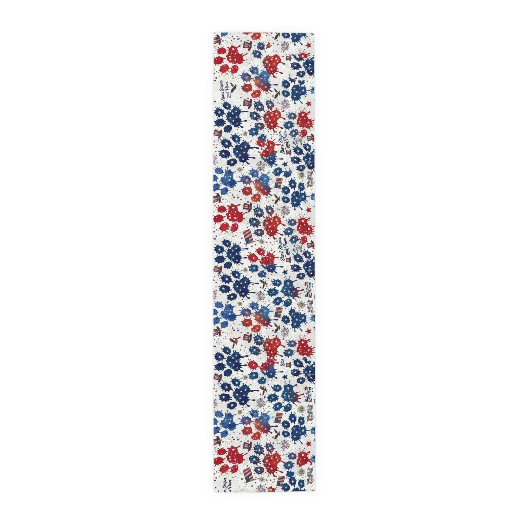 Caminho de Mesa Pegadas Patrióticas — Decoração em Mistura de Algodão Vermelho, Branco e Azul