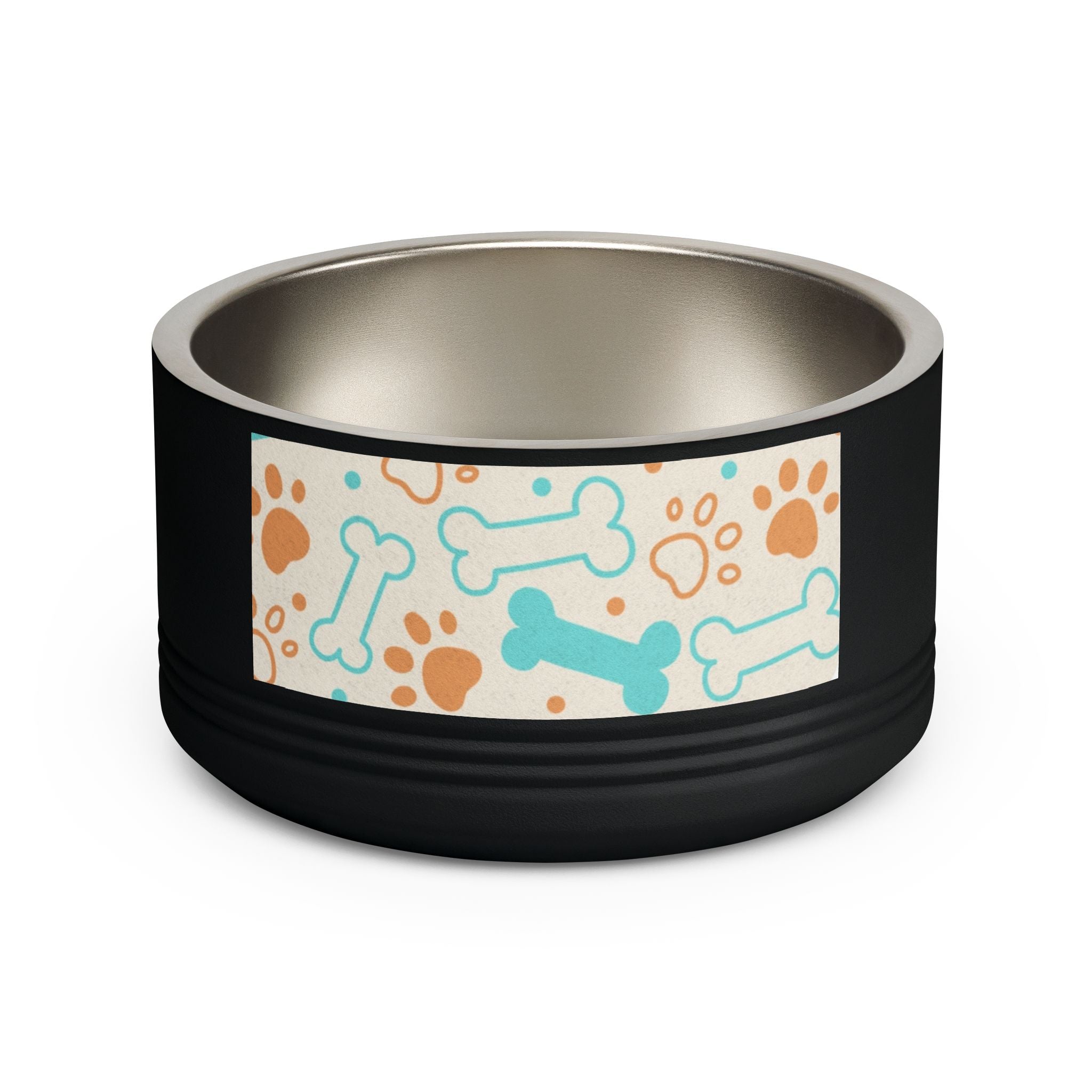 Bone & Paw Pattern Pet Bowl — 18oz Stainless Dog/Cat Food Dish