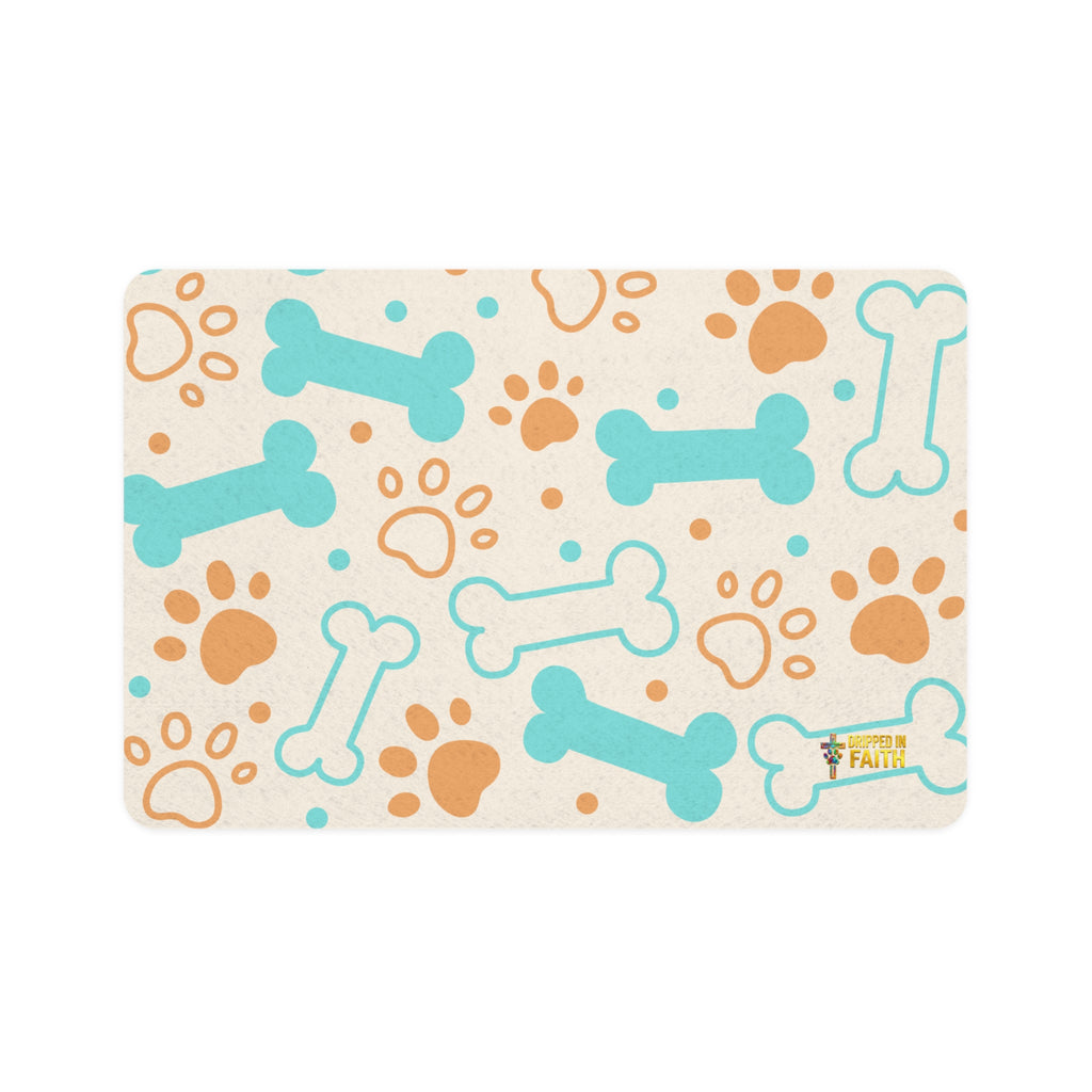 Tapete para Animais de Estimação Osso e Pata de Cão (12x18) — Tapete Antiderrapante para Comida de Cães e Gatos