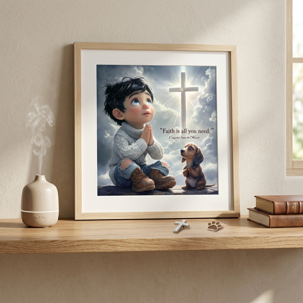 A Fé É Tudo O Que Precisas — Impressão de Arte Digital de Rapaz e Teckel