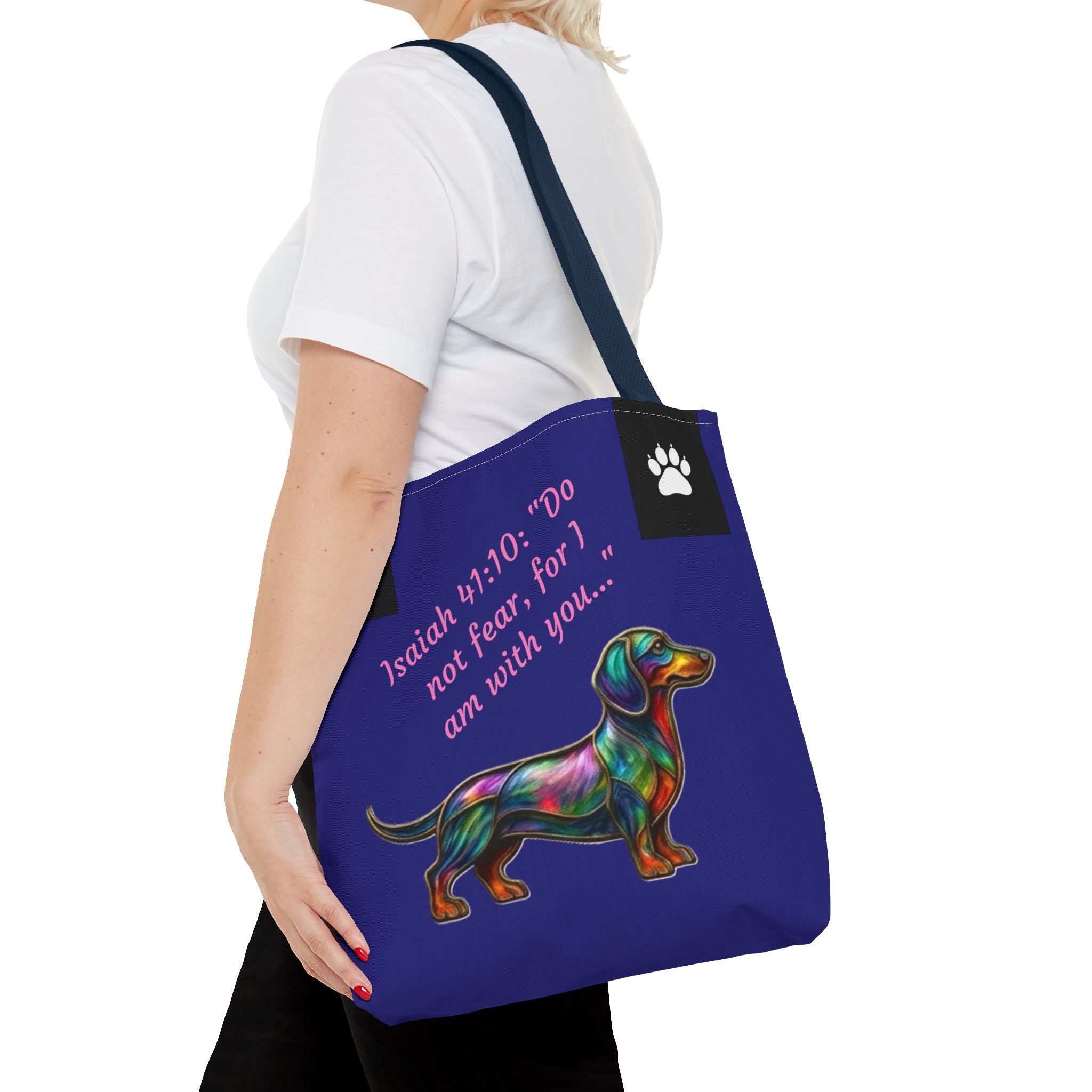 Cópia da Mala de Mão Dachshund City Patas Fiéis — Mala Inspiradora para Amantes de Cães Isaías 41:10