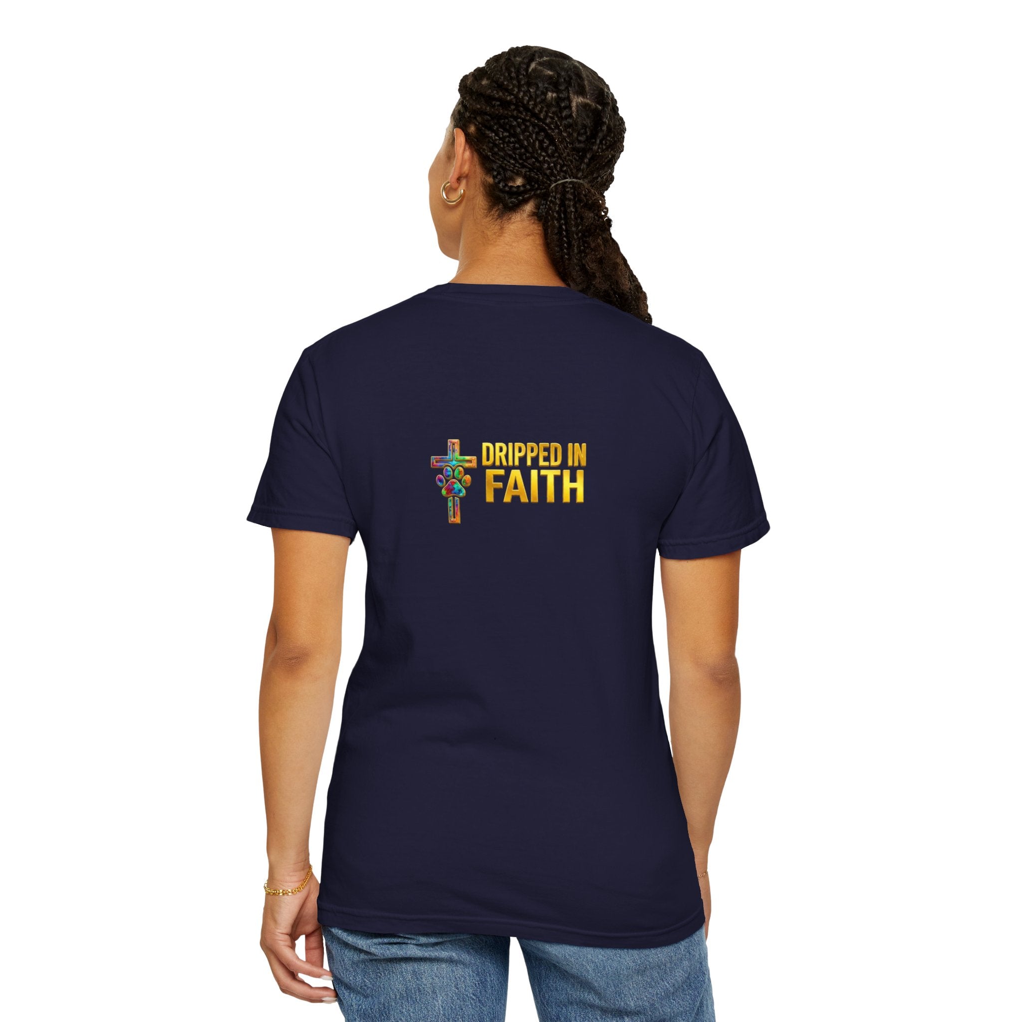 Unisex Christian Dog Grafitti T‑Shirt — "For He Shall Give His Angels Charge Over You" Inspirational Paw Print Tee