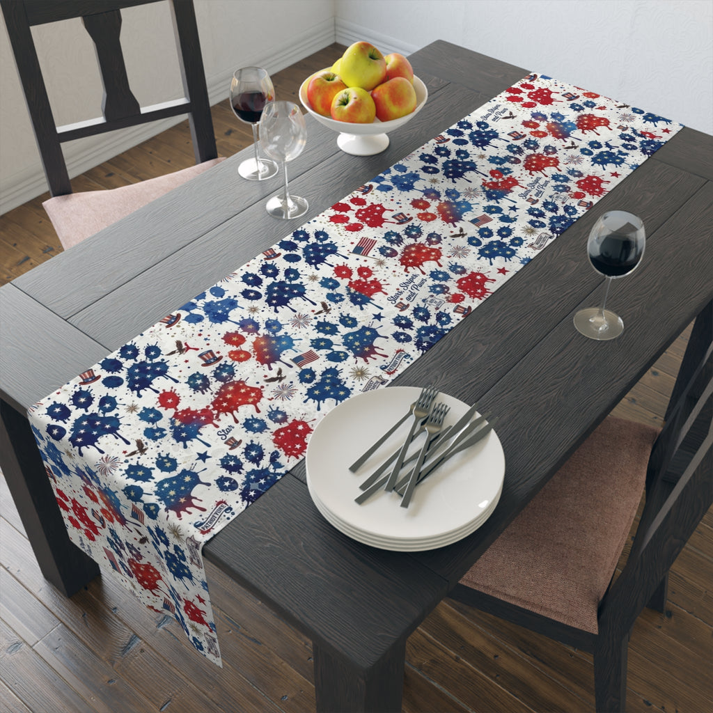 Patriotic Paw Prints Table Runner — Red, White & Blue Cotton-Blend Decor