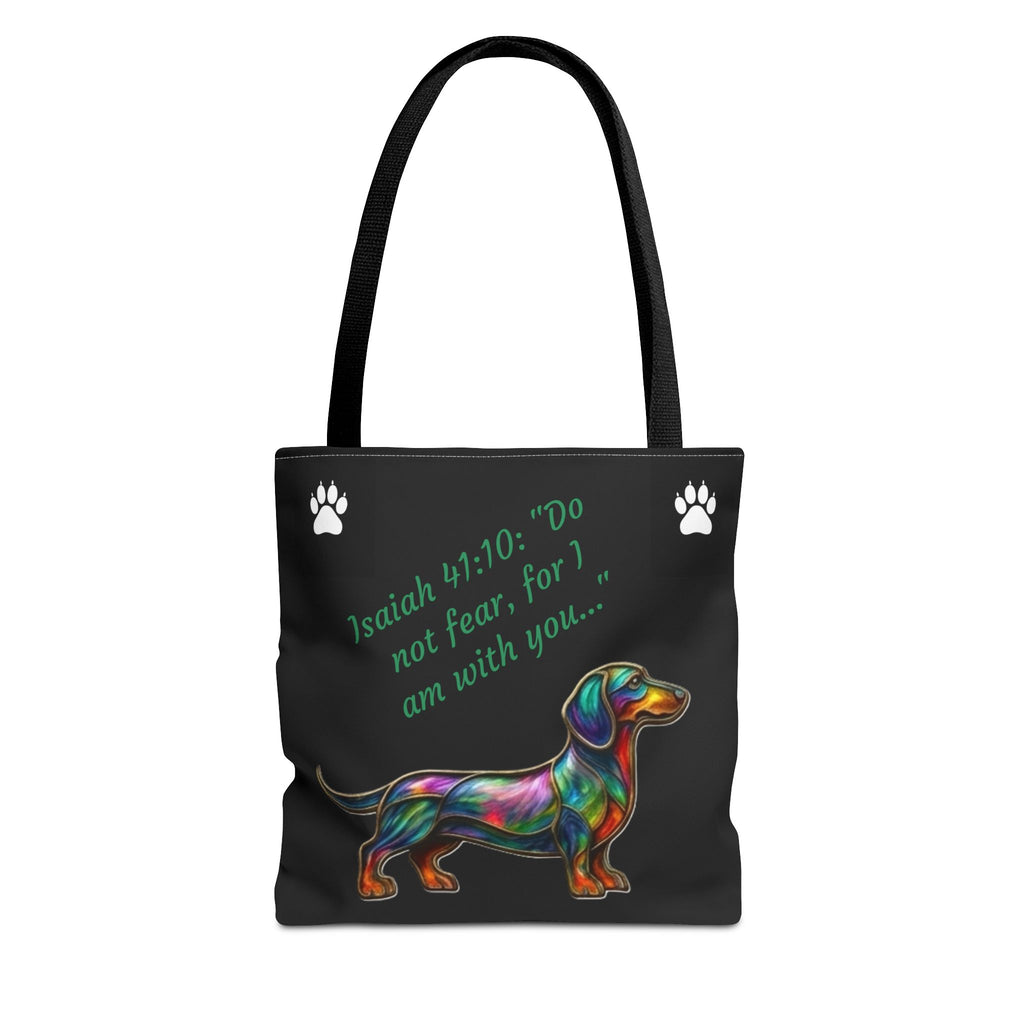 Faithful Paws City Dachshund Tote — Isaiah 41:10 Inspirational Dog Lover Bag
