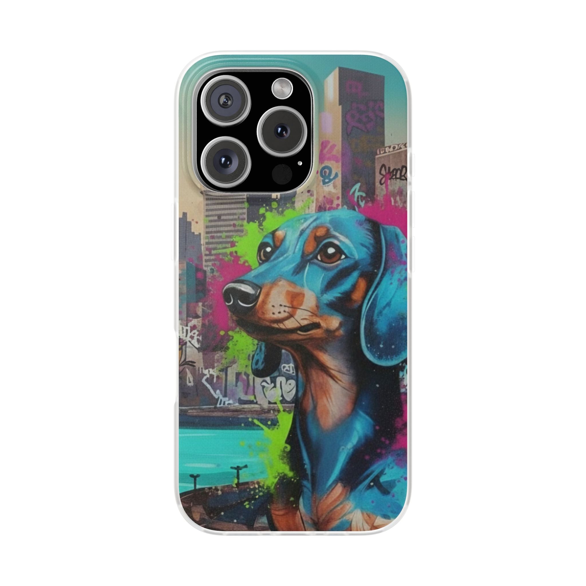 Dachshund Street Art Flexi Phone Case — Colorful Graffiti Dog iPhone Case