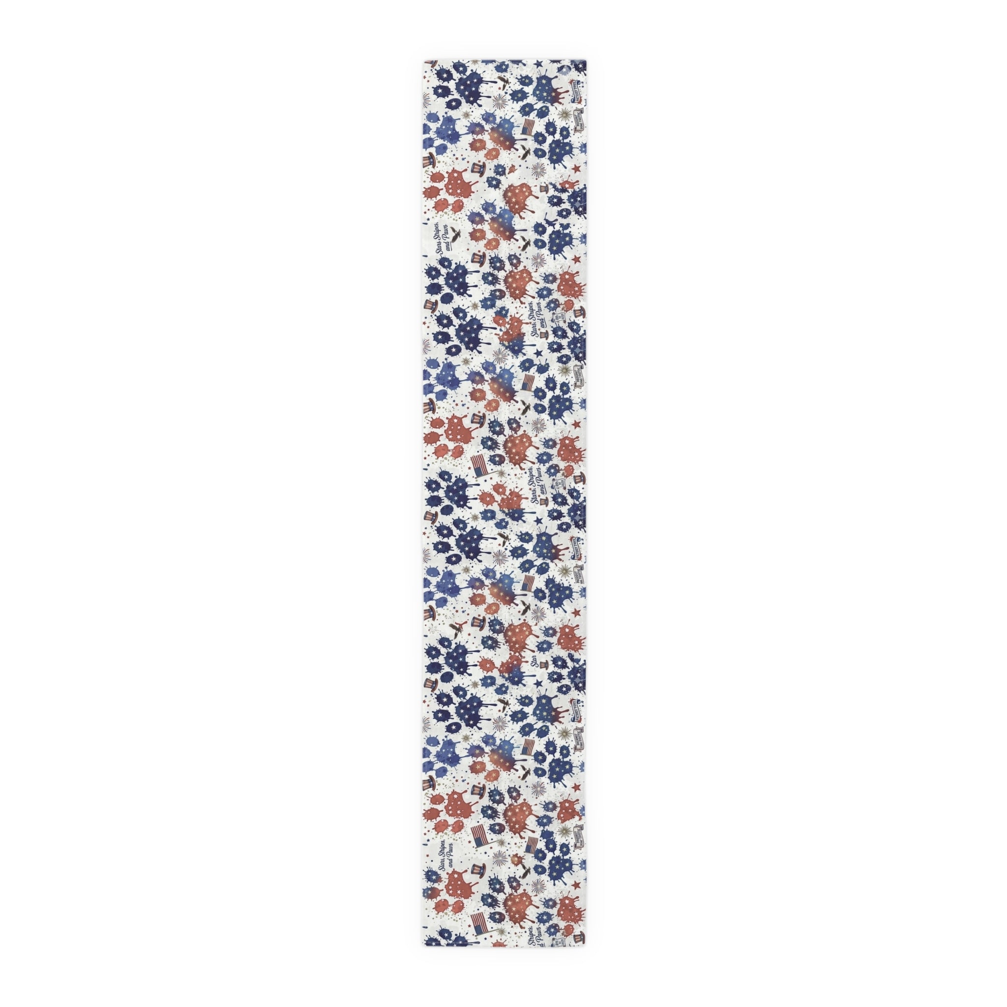 Caminho de Mesa Pegadas Patrióticas — Decoração em Mistura de Algodão Vermelho, Branco e Azul