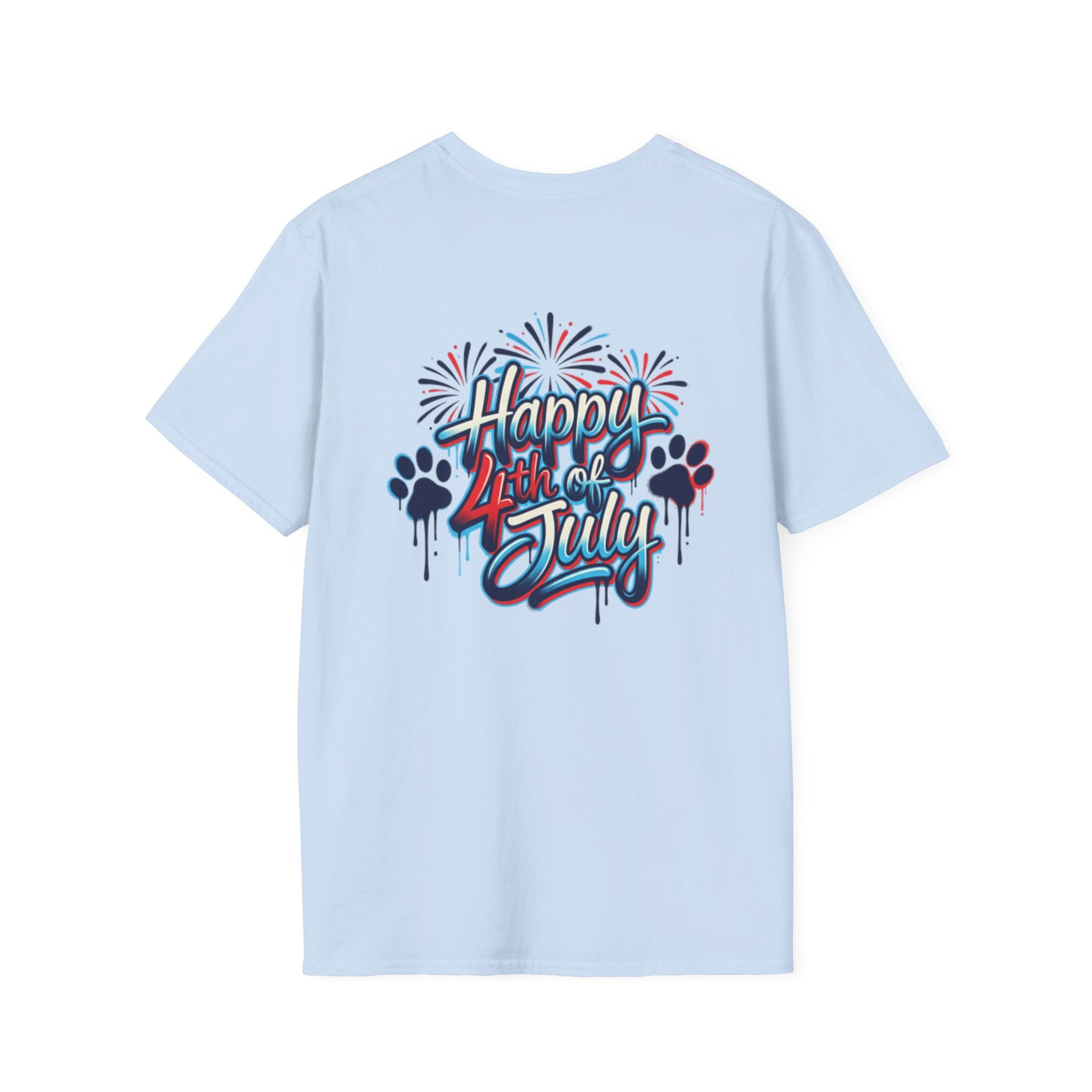 T-Shirt Gráfica 4 de Julho América — Bandeira dos EUA Patriótica e Design de Fogo de Artifício