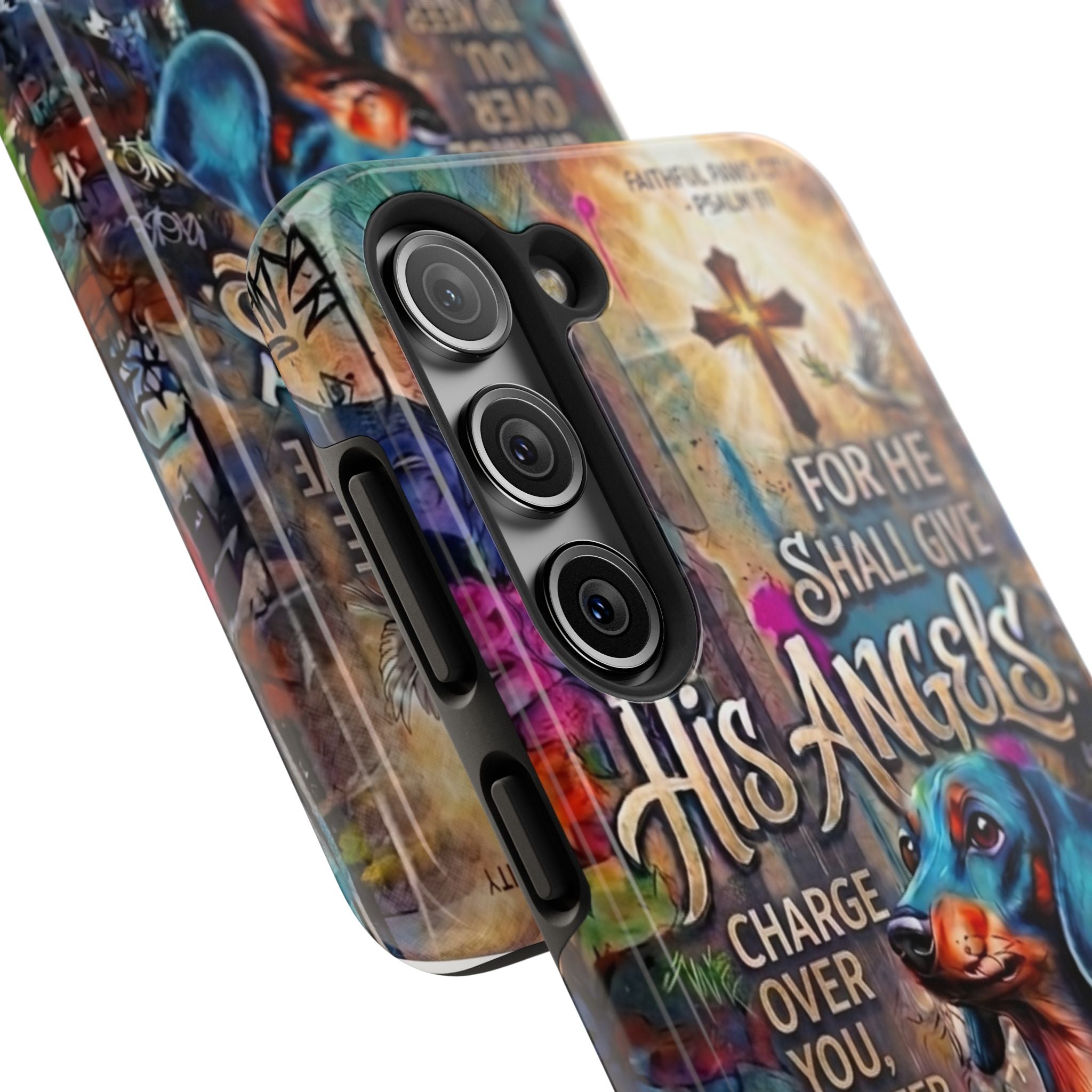 Faithful Paws Graffiti Dachshund Phone Case — "For He Shall Give His Angels" Tough Protective Case