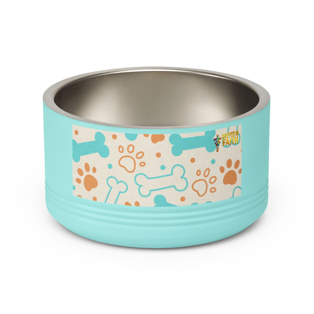 Bone & Paw Pattern Pet Bowl — 18oz Stainless Dog/Cat Food Dish