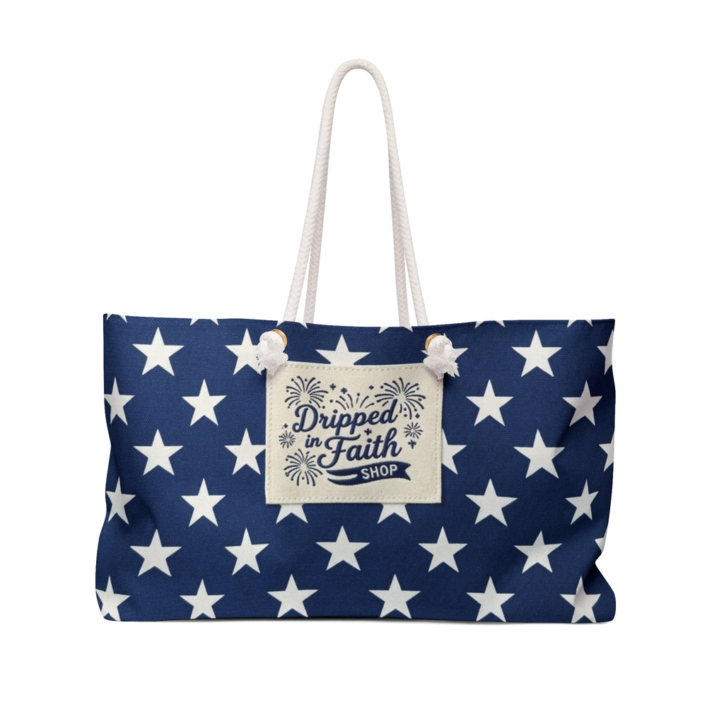 Navy Stars Weekender Bag – Patriotic Star Pattern Travel Tote