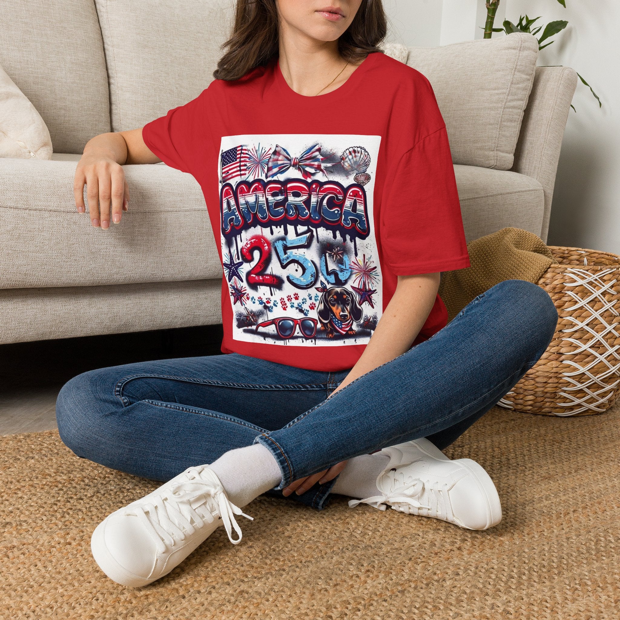 T-Shirt Gráfica 4 de Julho América — Bandeira dos EUA Patriótica e Design de Fogo de Artifício