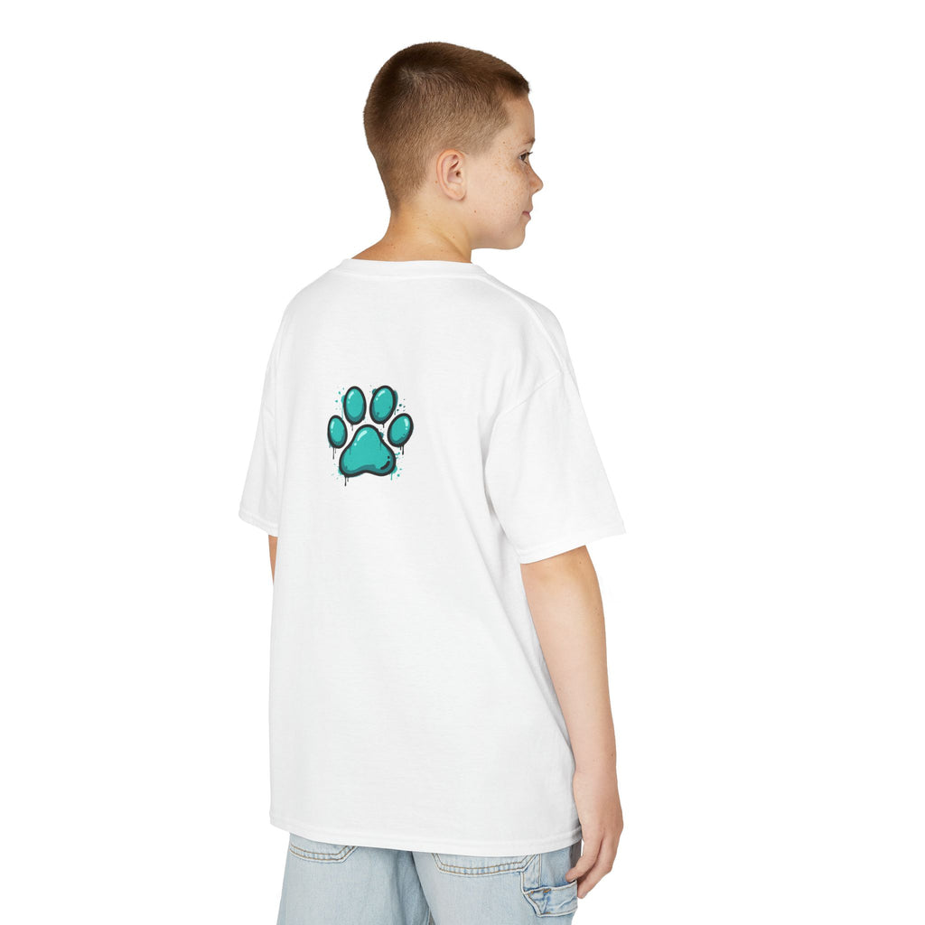 Kids Grafitti Dachshund T-Shirt — "Faithful Paws City" Colorful Angels & Paw Print Graphic Tee
