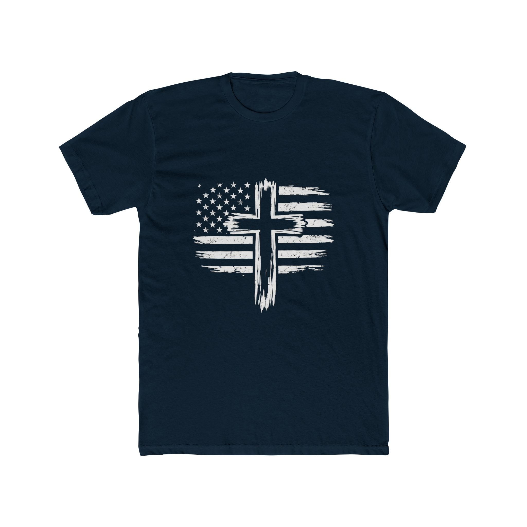 Christian Cross American Flag T-Shirt — Distressed Patriotic Faith Tee