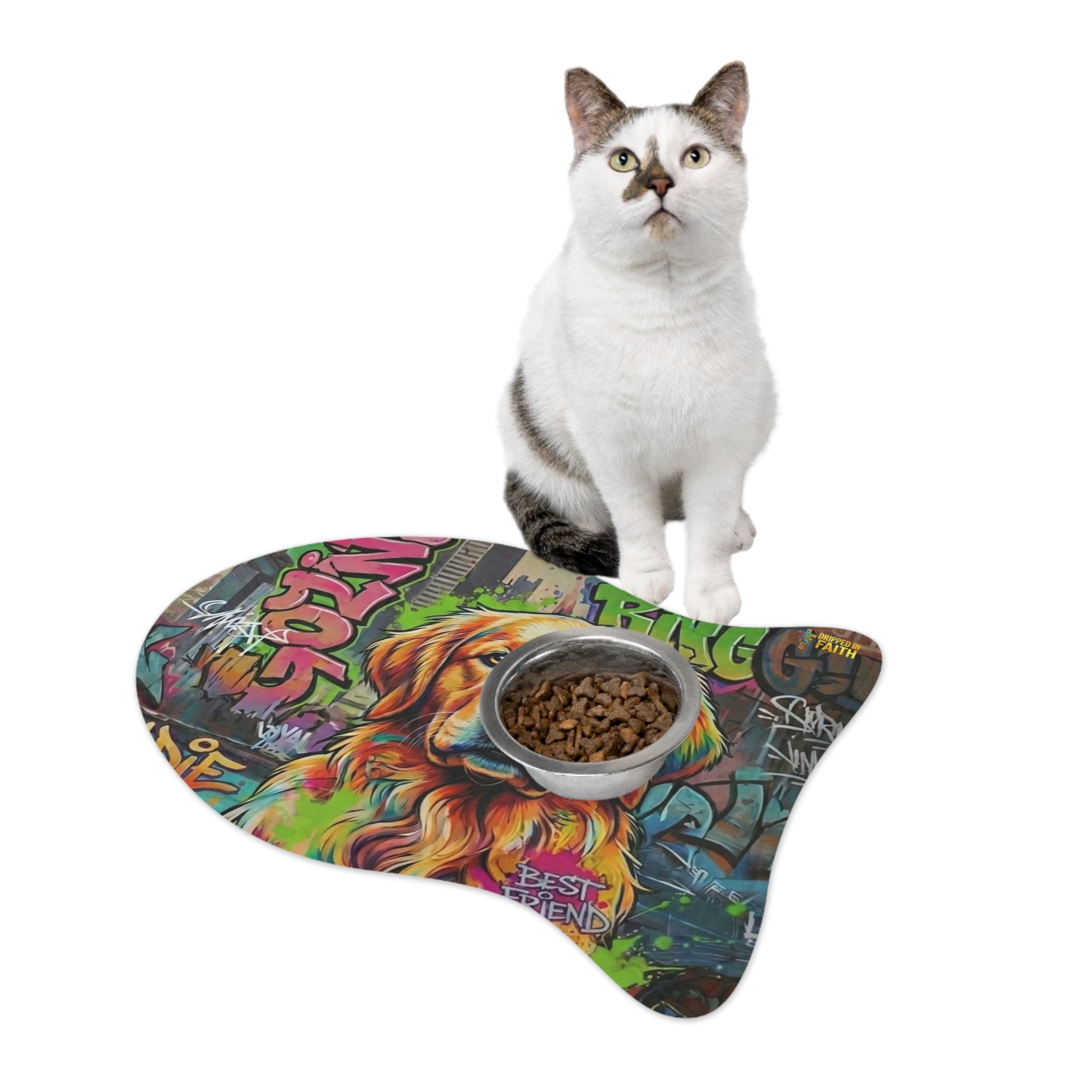 Graffiti Golden Retriever Pet Feeding Mat — Colorful Dog Placemat