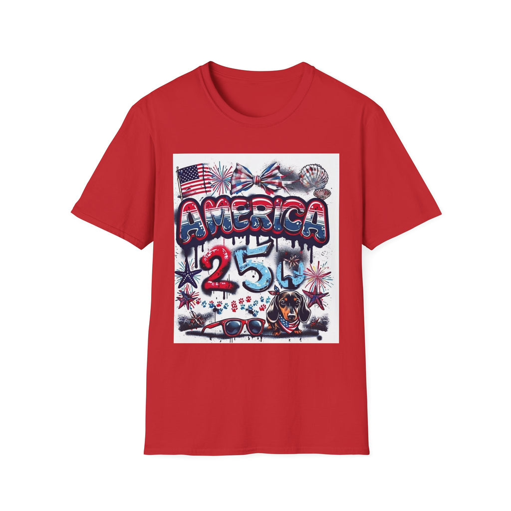 T-Shirt Gráfica 4 de Julho América — Bandeira dos EUA Patriótica e Design de Fogo de Artifício