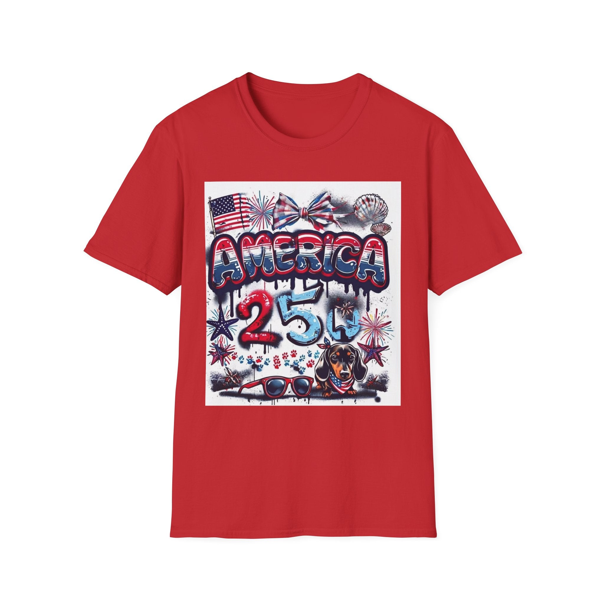 T-Shirt Gráfica 4 de Julho América — Bandeira dos EUA Patriótica e Design de Fogo de Artifício