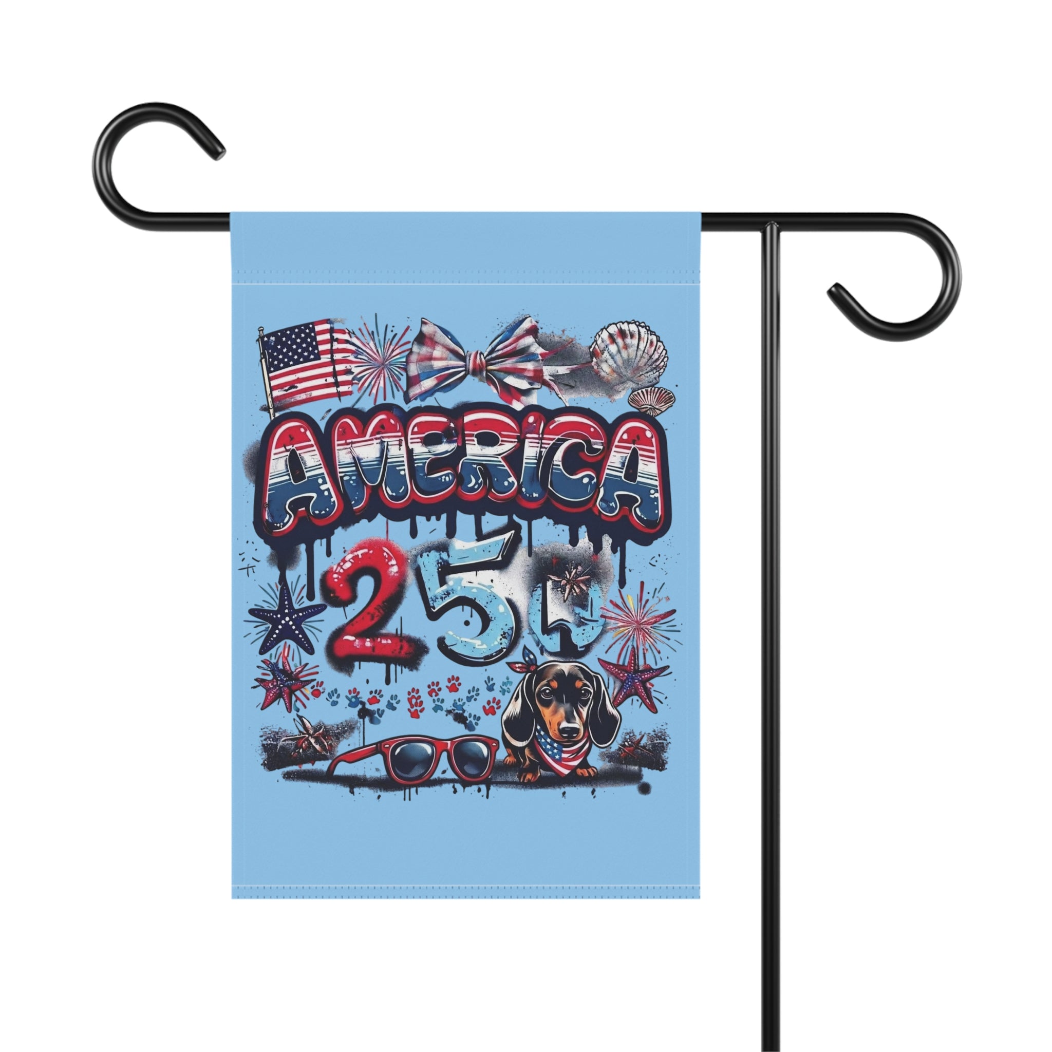 America 4th of July Garden Flag – Patriotic Fireworks & Dachshund Design