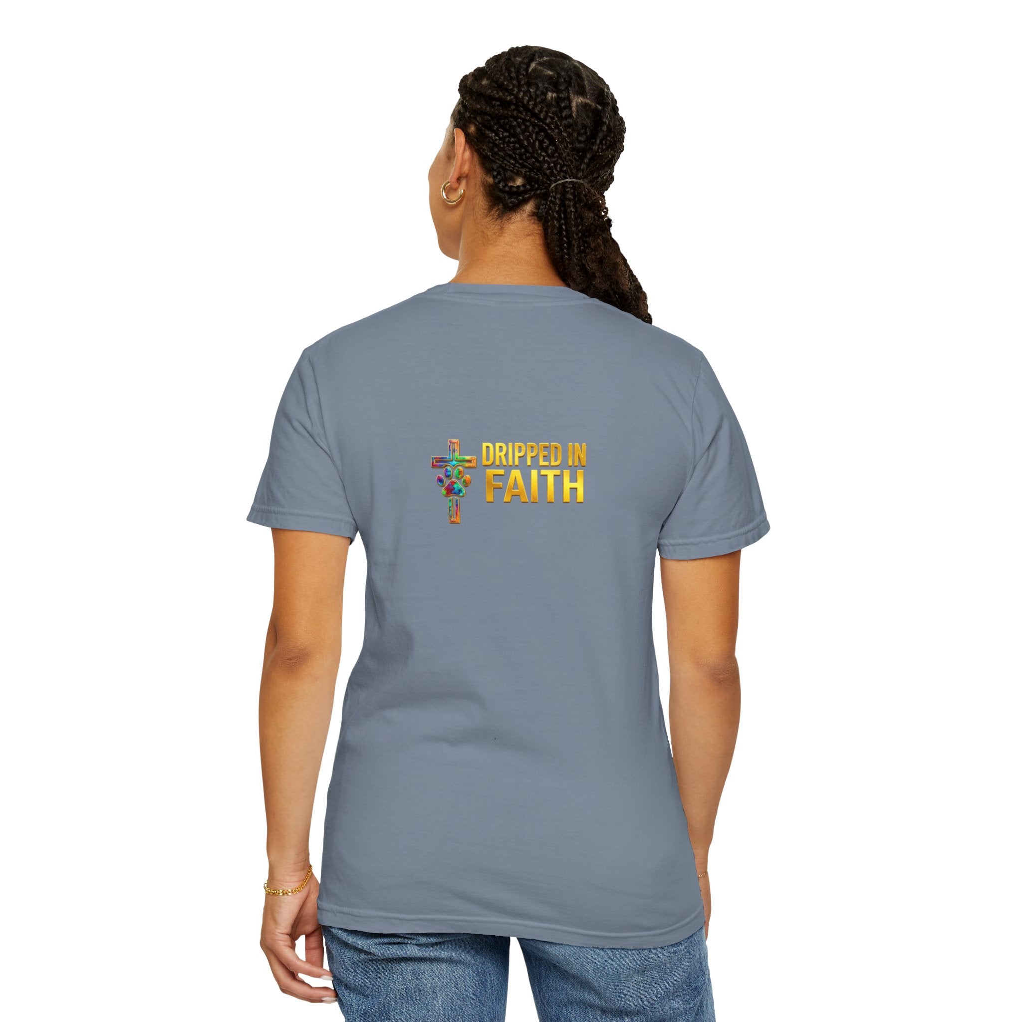 Unisex Christian Dog Grafitti T‑Shirt — "For He Shall Give His Angels Charge Over You" Inspirational Paw Print Tee