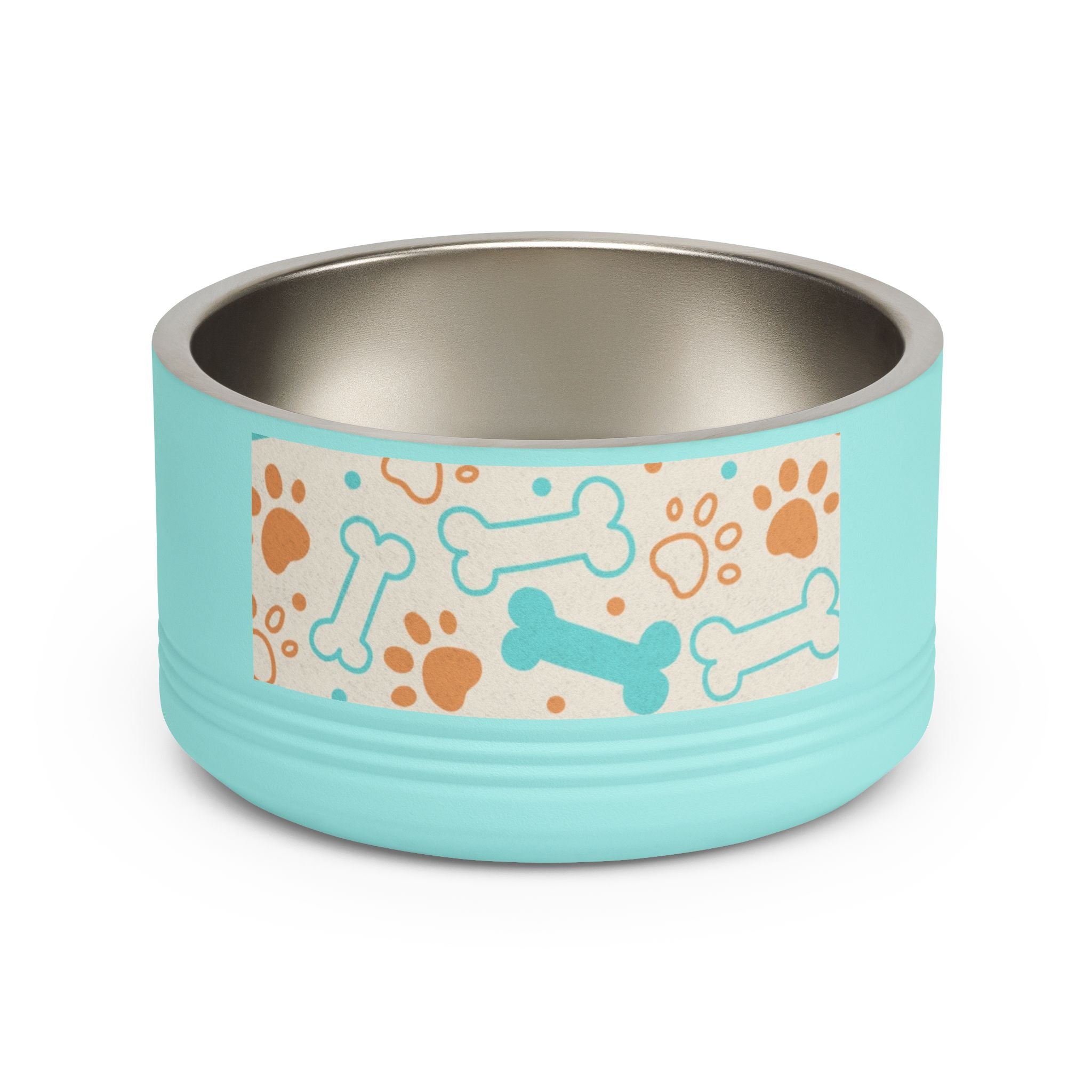 Bone & Paw Pattern Pet Bowl — 18oz Stainless Dog/Cat Food Dish