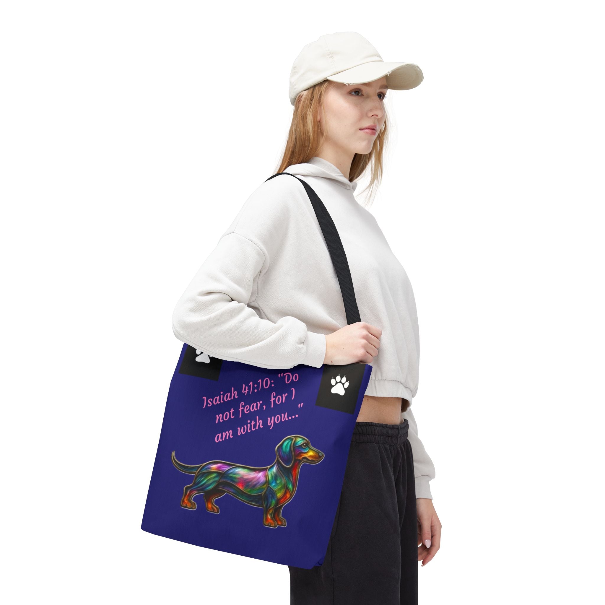 Copy of Faithful Paws City Dachshund Tote — Isaiah 41:10 Inspirational Dog Lover Bag