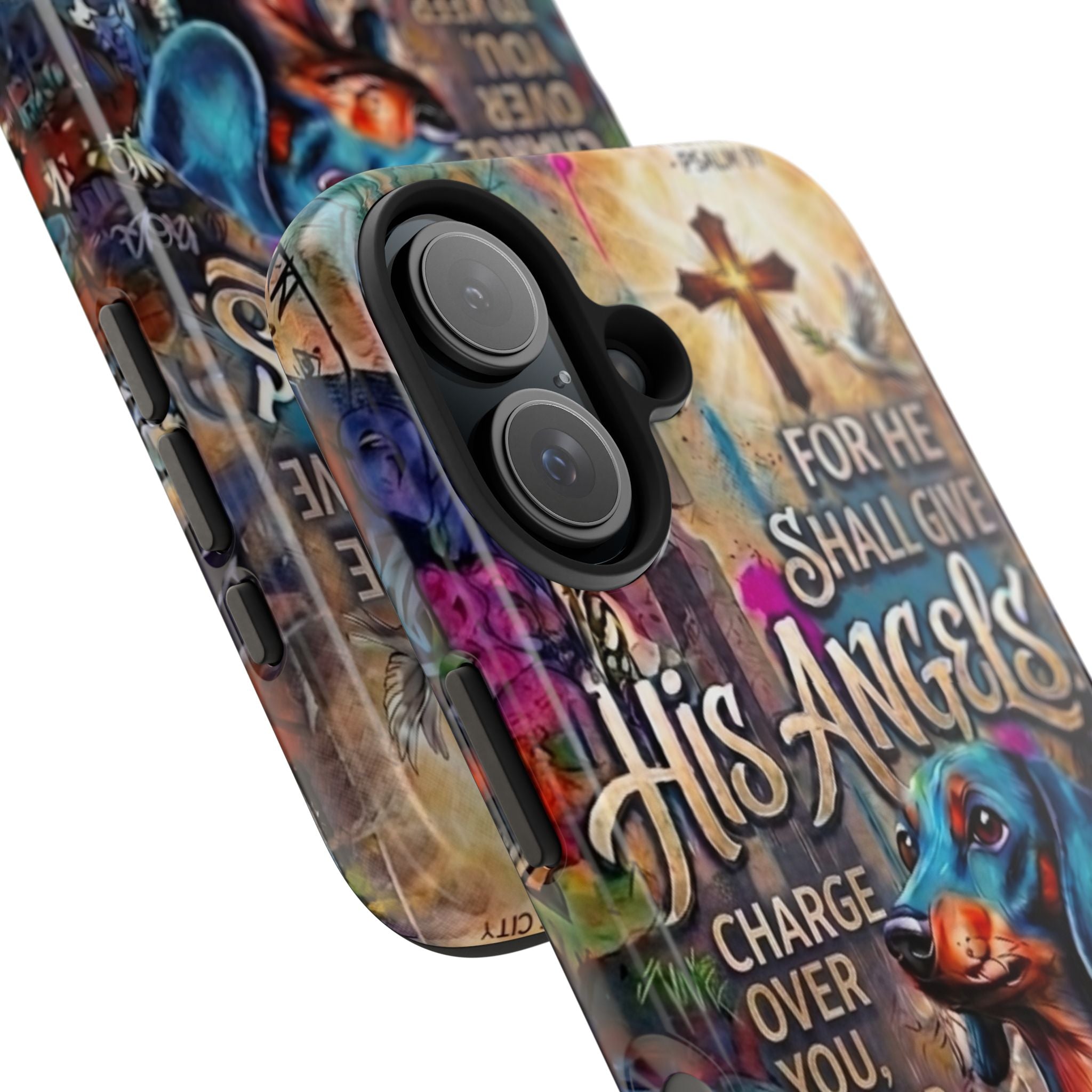 Faithful Paws Graffiti Dachshund Phone Case — "For He Shall Give His Angels" Tough Protective Case