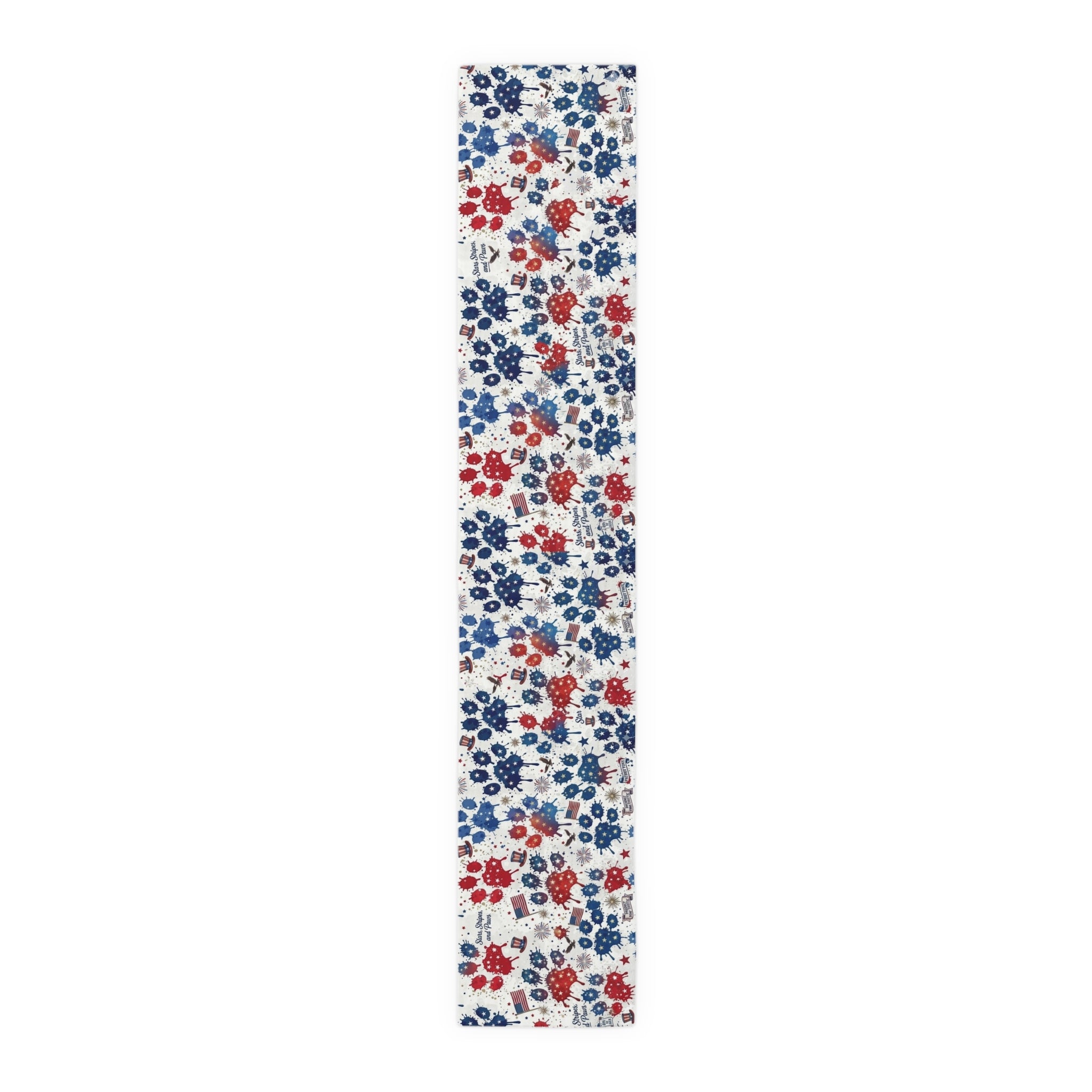 Caminho de Mesa Pegadas Patrióticas — Decoração em Mistura de Algodão Vermelho, Branco e Azul