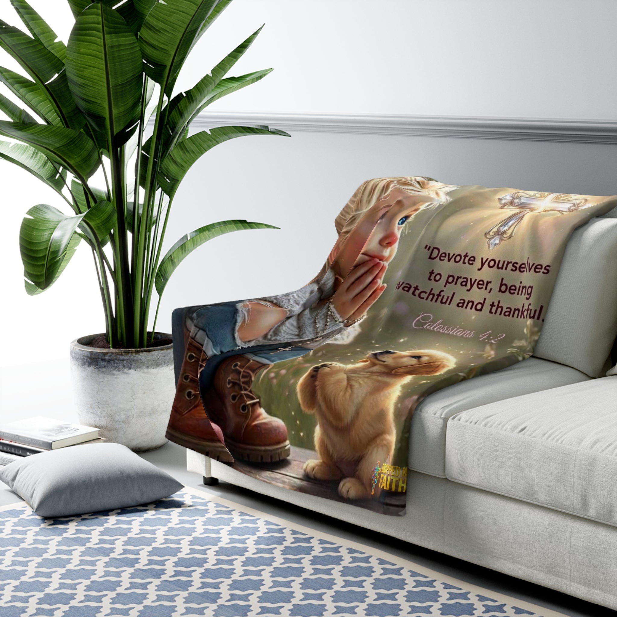 Christian Prayer Sherpa Blanket — "Devote yourselves to prayer" Colossians 4:2