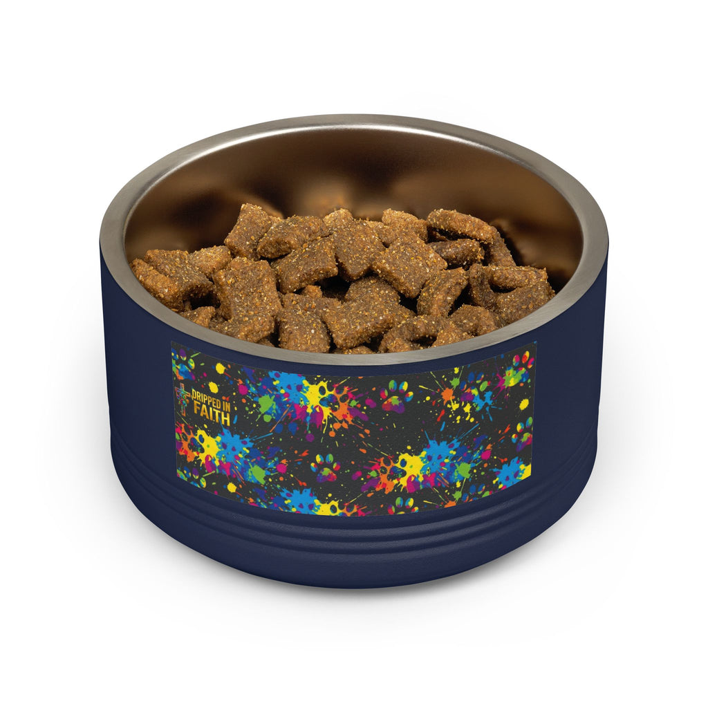 Tigela para Cão — Tigela para Animais de Estimação de Aço Inoxidável com Ossos Azuis-Petróleo e Patas Cor de Laranja (532 ml)