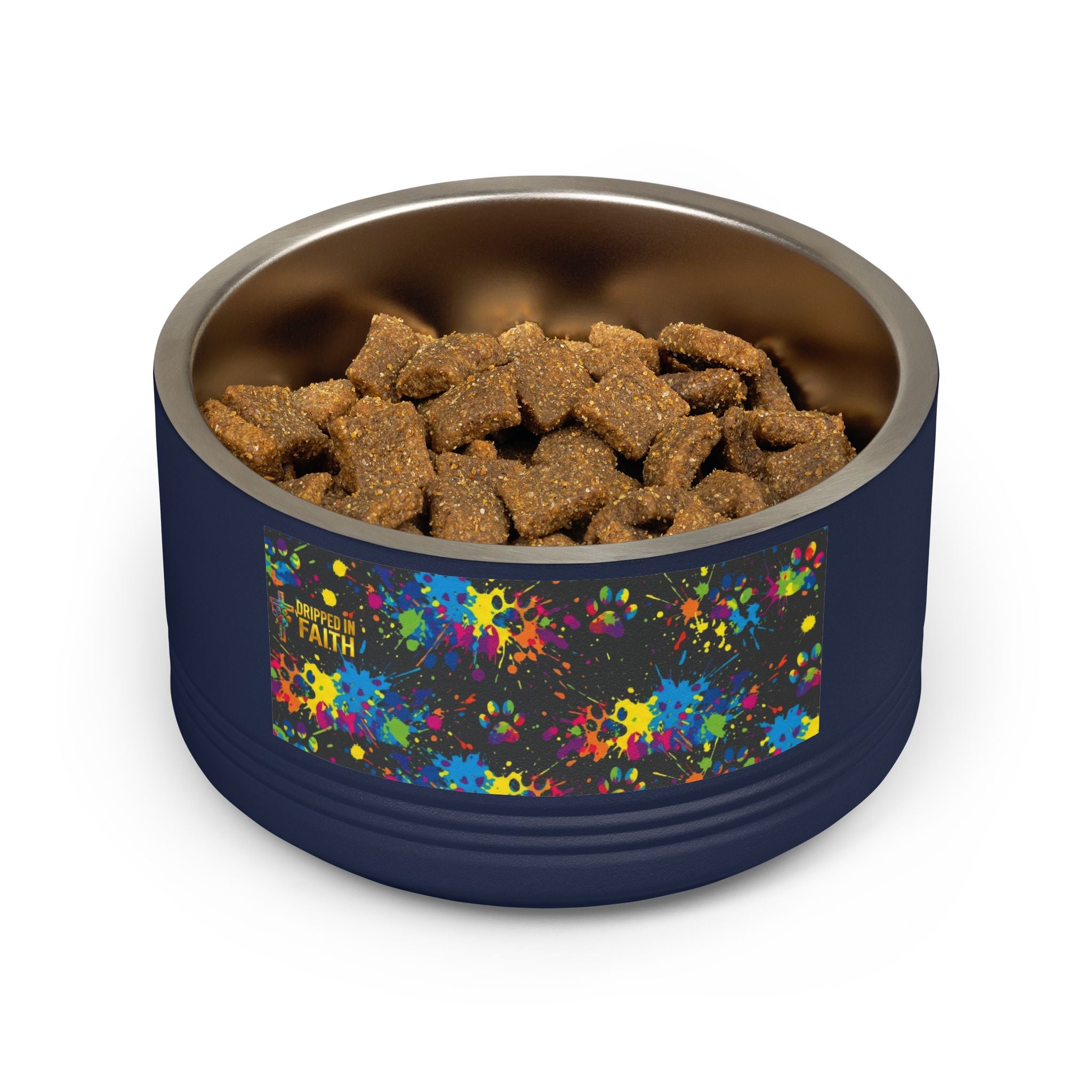 Tigela para Cão — Tigela para Animais de Estimação de Aço Inoxidável com Ossos Azuis-Petróleo e Patas Cor de Laranja (532 ml)