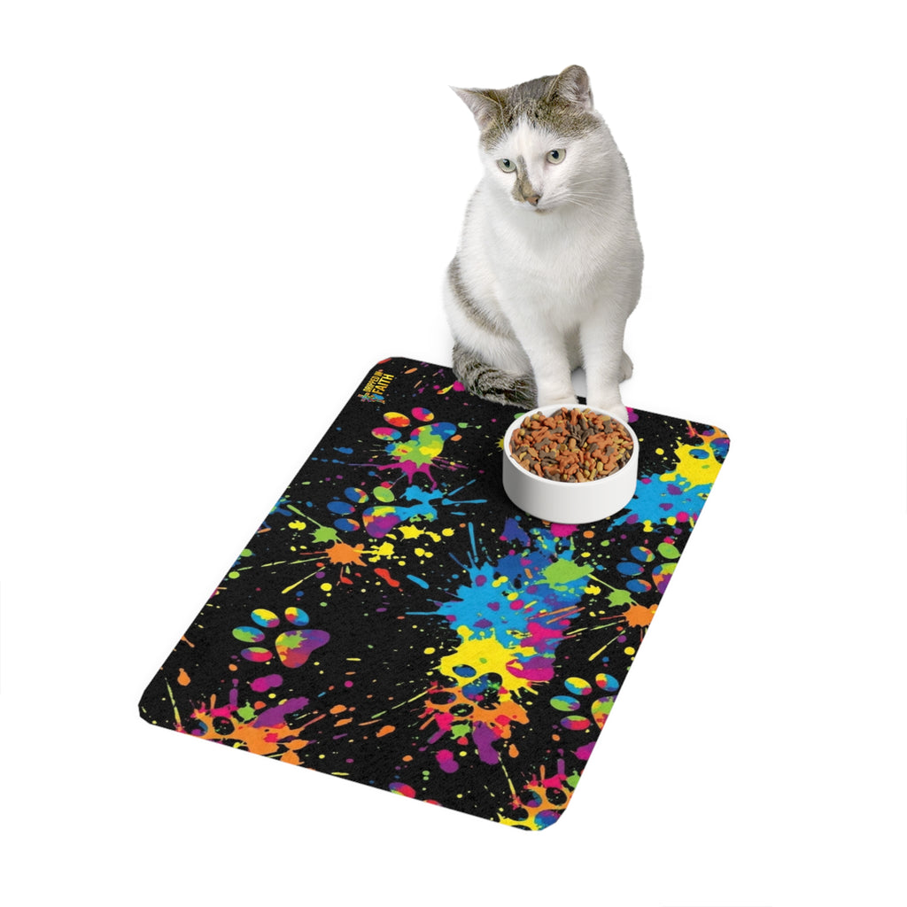 Tapete para Comida de Animais Salpicos Coloridos de Patas (12x18)