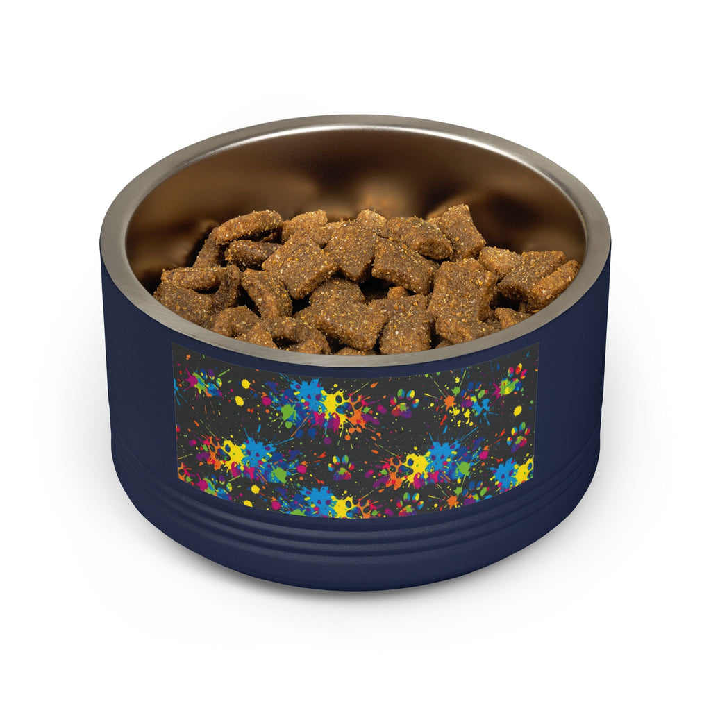 Tigela para Cão — Tigela para Animais de Estimação de Aço Inoxidável com Ossos Azuis-Petróleo e Patas Cor de Laranja (532 ml)