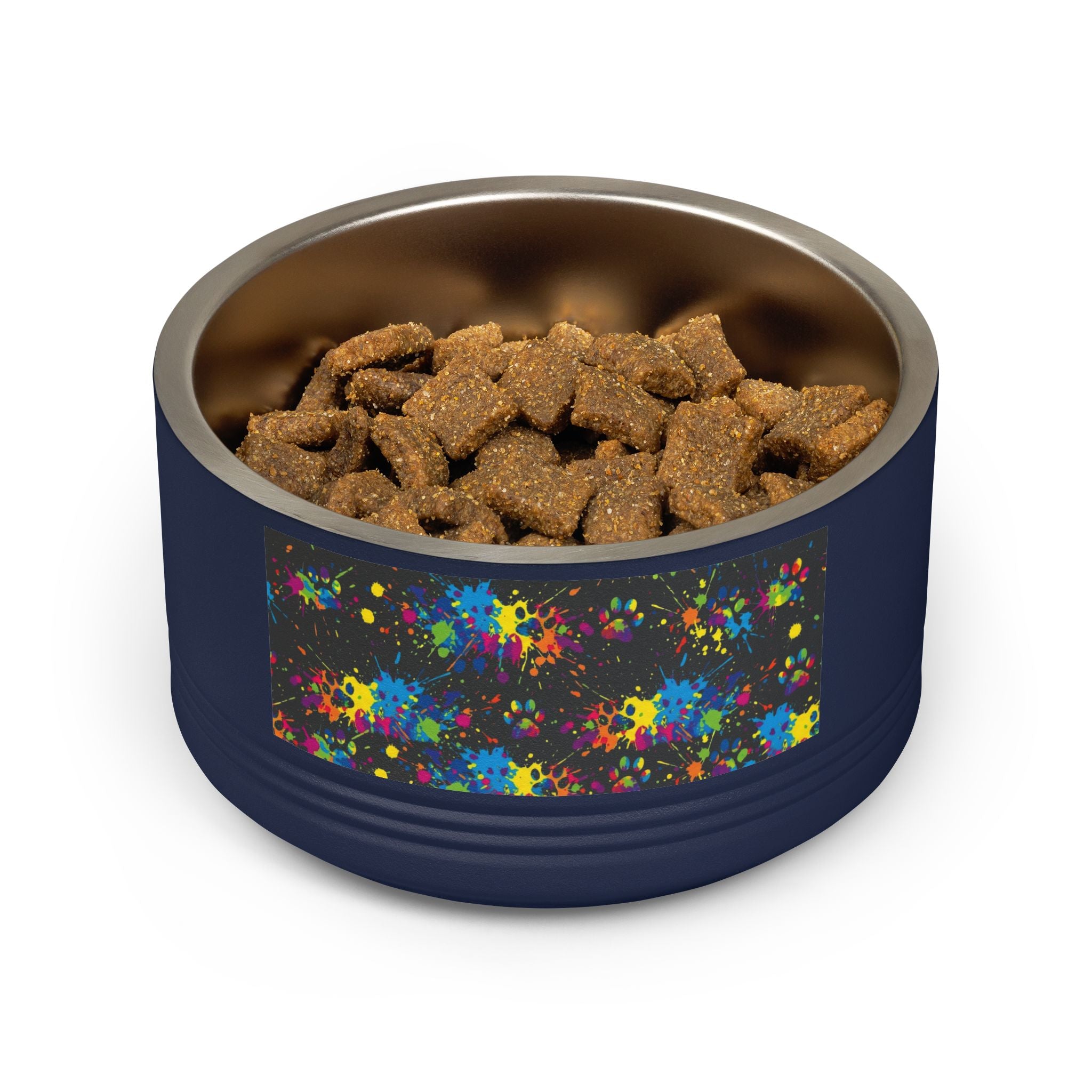 Tigela para Cão — Tigela para Animais de Estimação de Aço Inoxidável com Ossos Azuis-Petróleo e Patas Cor de Laranja (532 ml)